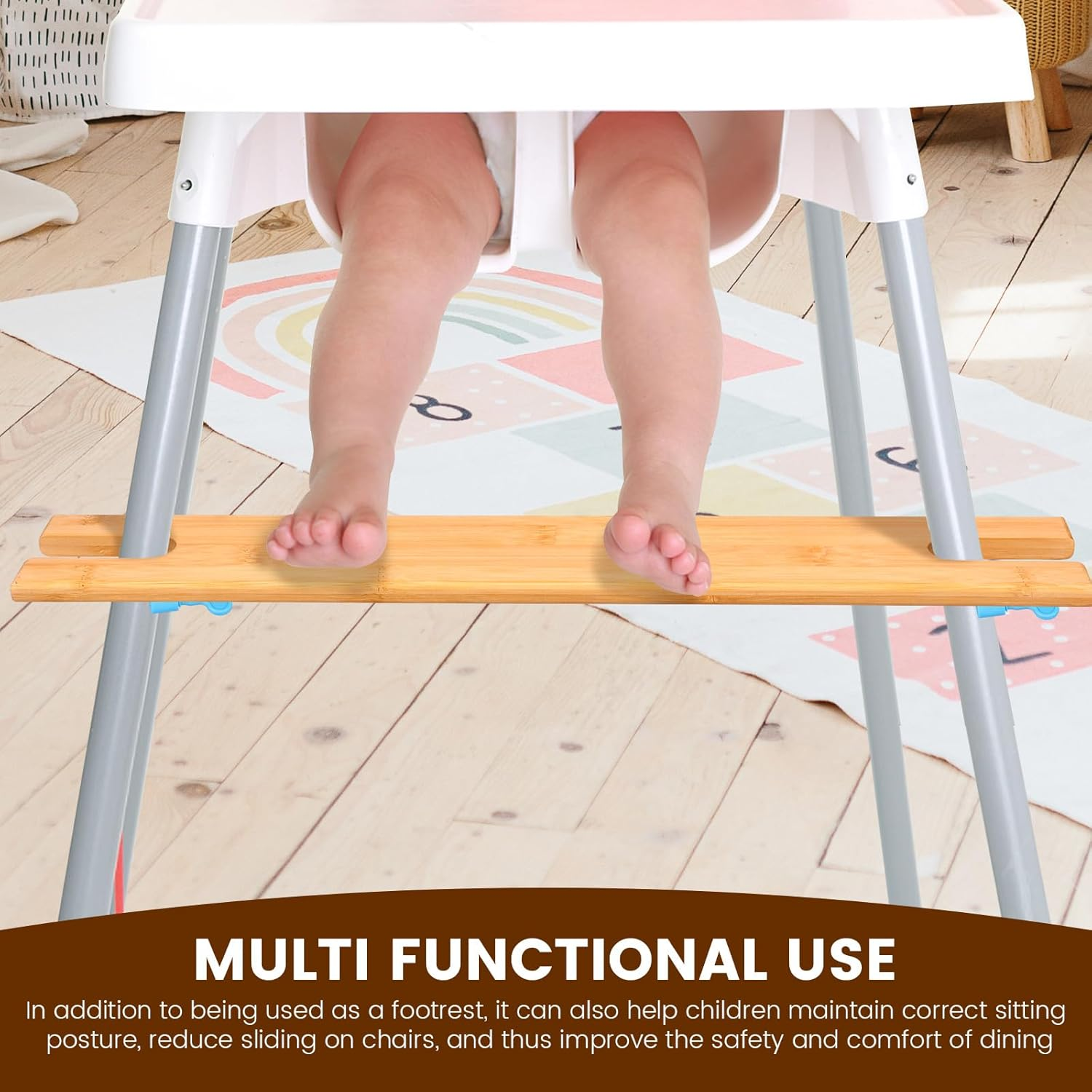 2Pack Baby High Chair Foot Rest Universal Bamboo High Chair Footrest Adjustable Height with Rubber Ring Compatible for Most Highchairs (Color B) - Color B image number 4
