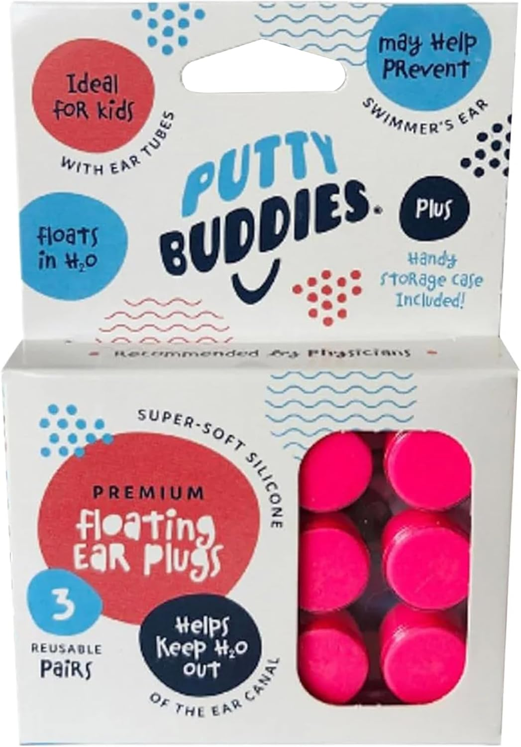 Earvolution Floating Putty Buddies Ear Plugs for Swimming - Invented by an Ear Physician - Moldable, Premium, Silicone - Floats on Water - Waterproof - Made in the USA - 3 Pack - Blue/Red/Green