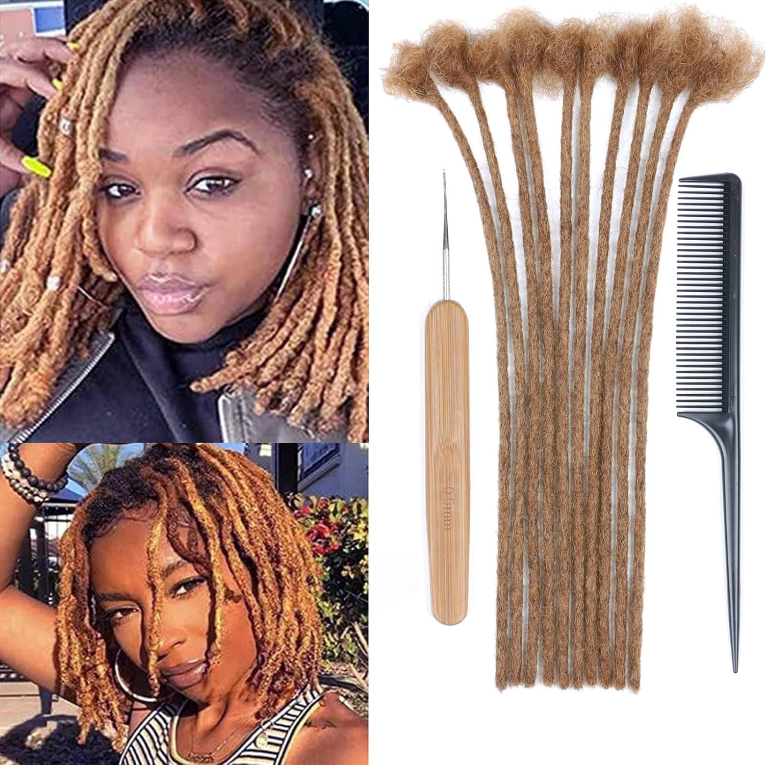 Huarisi 12 Inch Human Hair Dreadlocks Extensions for Black Women Pre-Colored Afro Kinky 10 Strands 0.4Cm Brown Real Hair Handmade Loc Extensions Permanent for Men Color 30 Will Not Fade image number 2