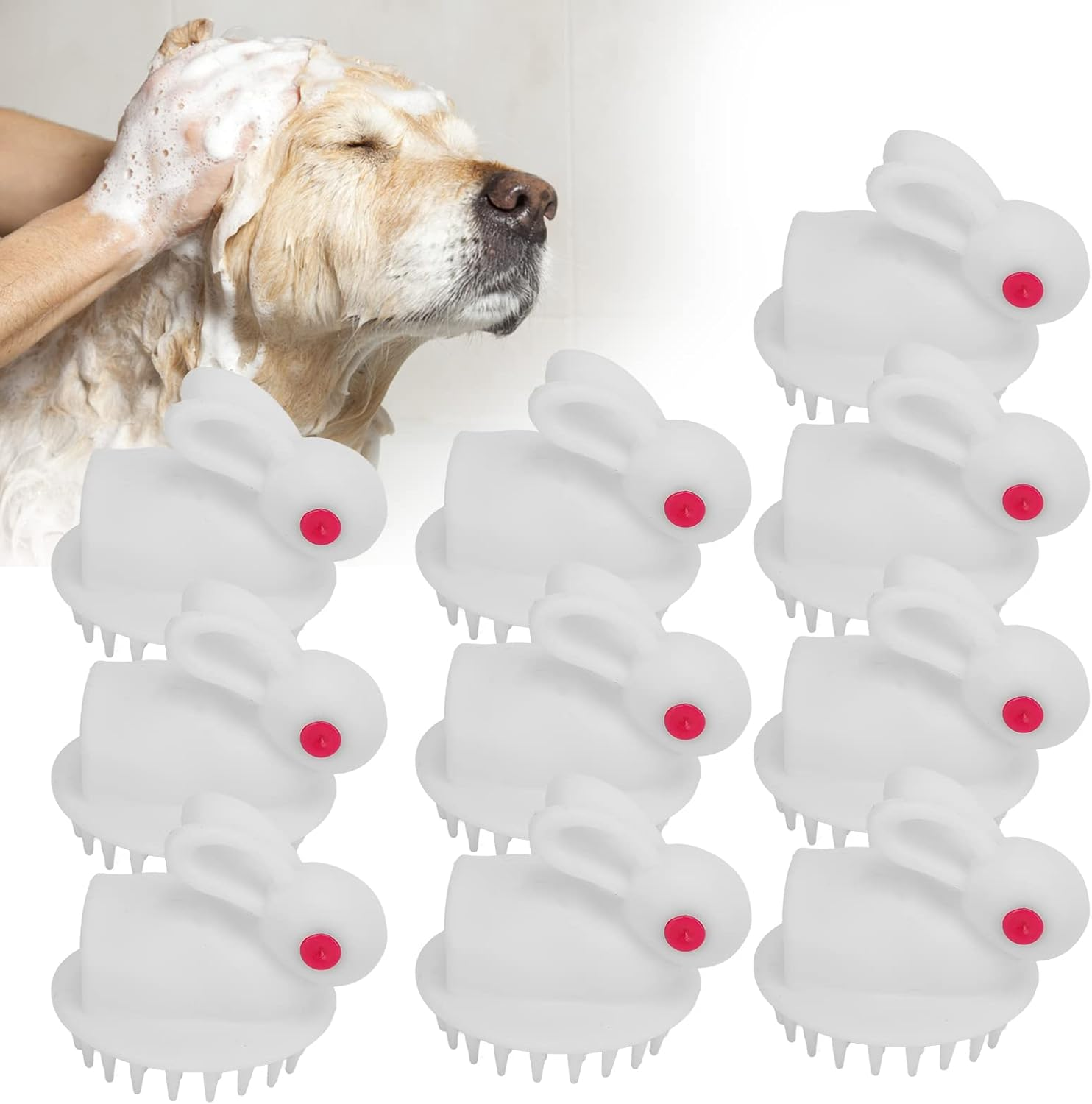 Finger Dog Grooming Brush, Rabbit Shaped Pet Shampoo Brush Pet Soothing Massage Comb Bathing Cleaning Tool, Pet Bath Brush for Long Short Haired Dogs and Cats
