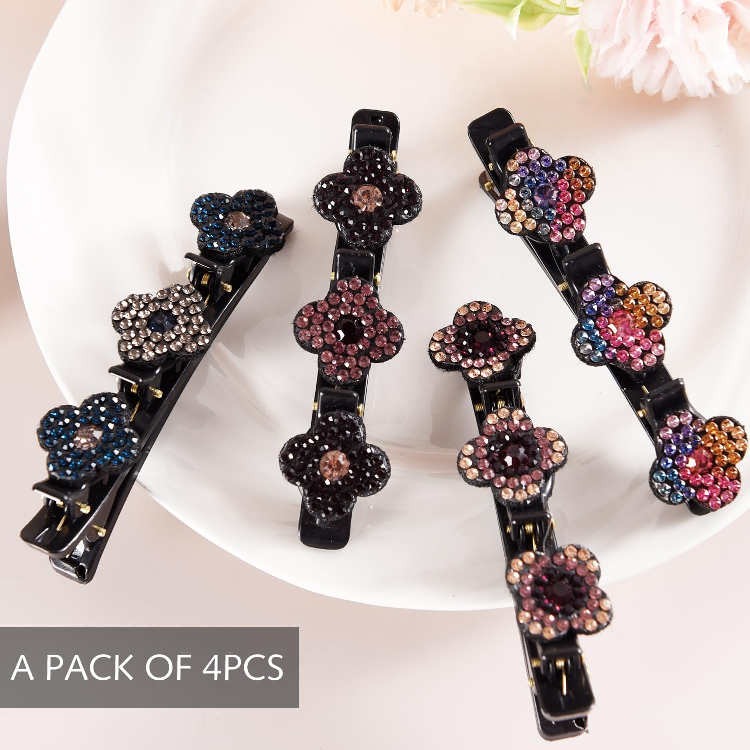 Pack of 4 Five Leaf Clover Hair Clips, Hair Clips, Flowers, Crystal Hair Accessories, Women Braided Hair Clip, Girls, Create a Variety of Stylish Hairstyles image number 3