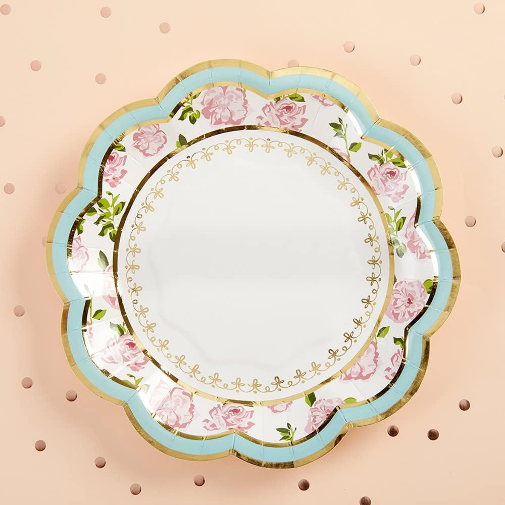 Kate Aspen Vintage Floral Tea Party 7 Blue (Set of 16) Premium Decorative Paper Plates, One Size, Multi image number 4