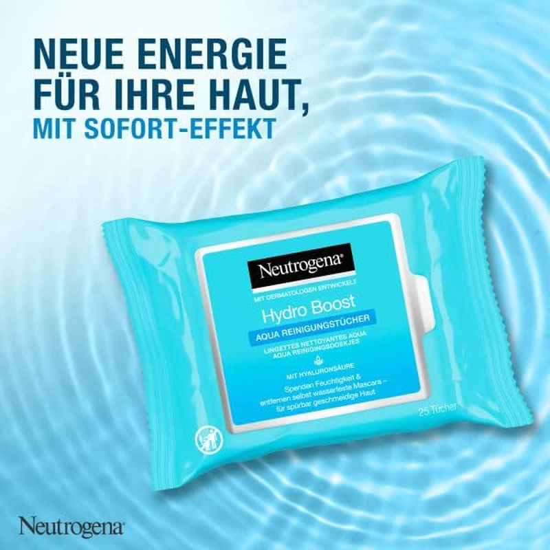 Neutrogena Hydro Boost Aqua Cleansing Wipes/With Neutrogena Cleansing Technology, Hyaluronic Acid and Moisturiser / 6 X 25 Pieces, 25 Ml image number 1