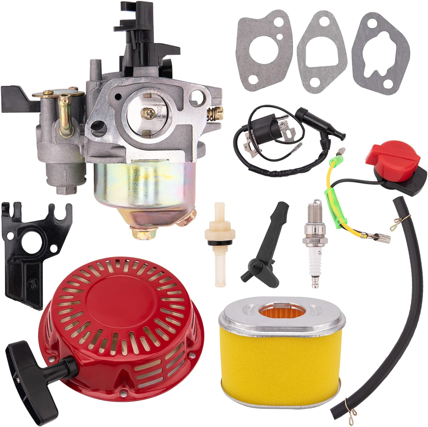 GX160 GX200 Carburetor Compatible with Honda GX120 GX140 GX 160 GX168 GX200 5HP 5.5HP 6.5HP Engine, GX160 Carburetor + Recoil Starter + Ignition Coil + Air Filter Tune up Kit image number 2