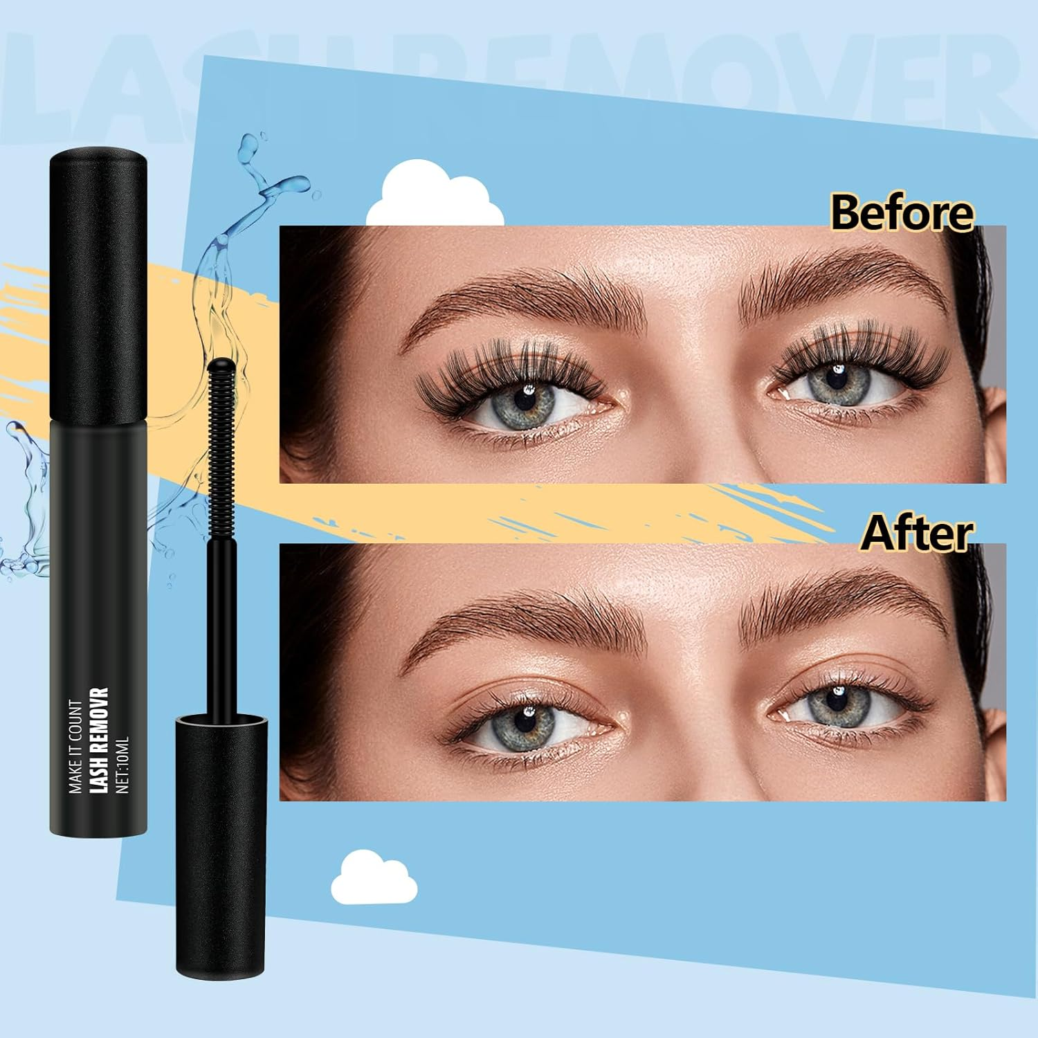 Kevkev Lash Remover for Extensions and Clusters 10Ml with Brush, Cotton Swabs - Easy Removal of Eyelash Adhesive, Bond and Seal image number 3
