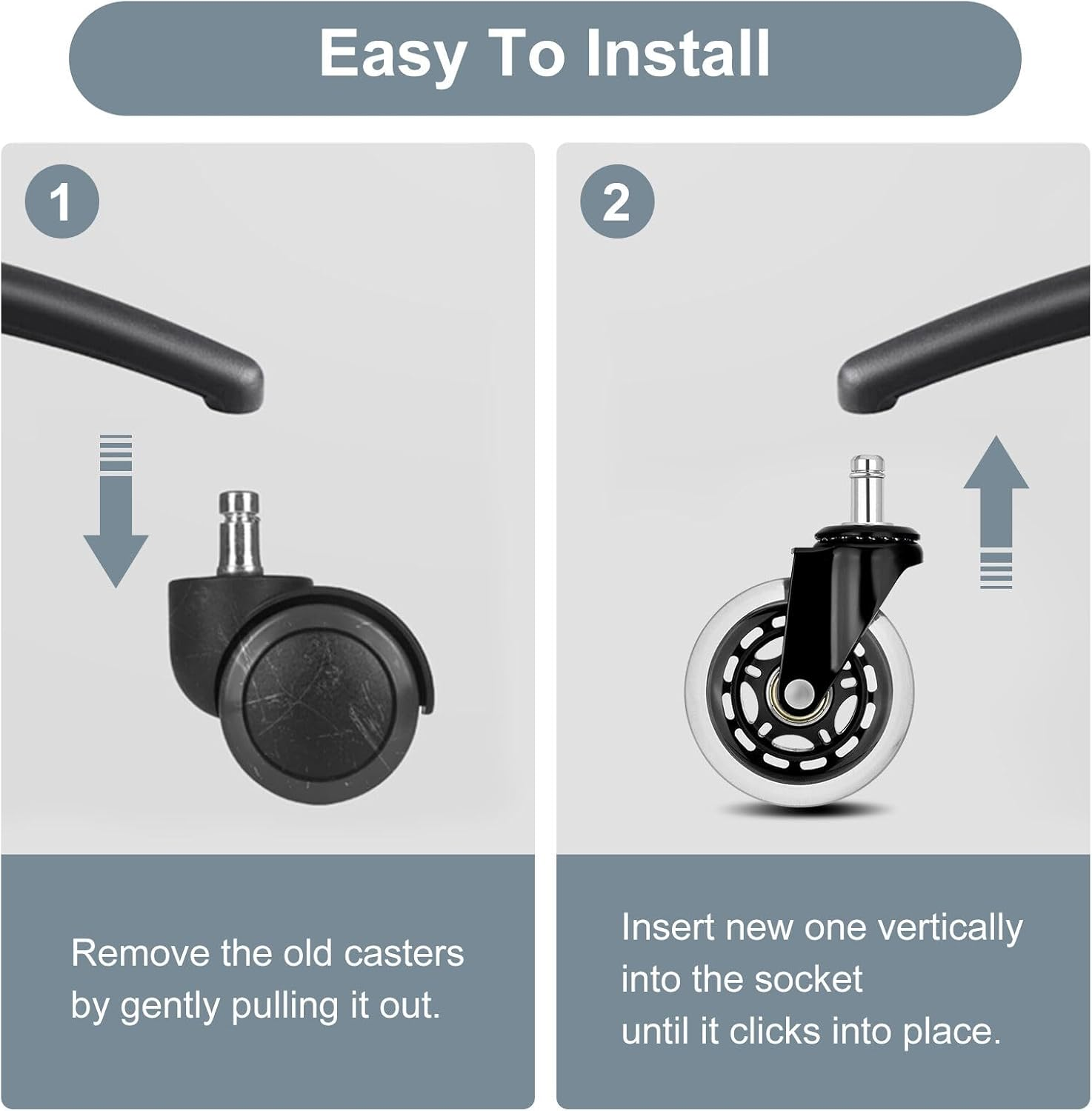 La Bella 3-Inch Rollerblade Office Chair Casters - 5-Pack PU Wheels with 11X22Mm Stem, Silent Floor-Safe Rollers for Hardwood, Carpet, Tile &ndash; Black image number 1