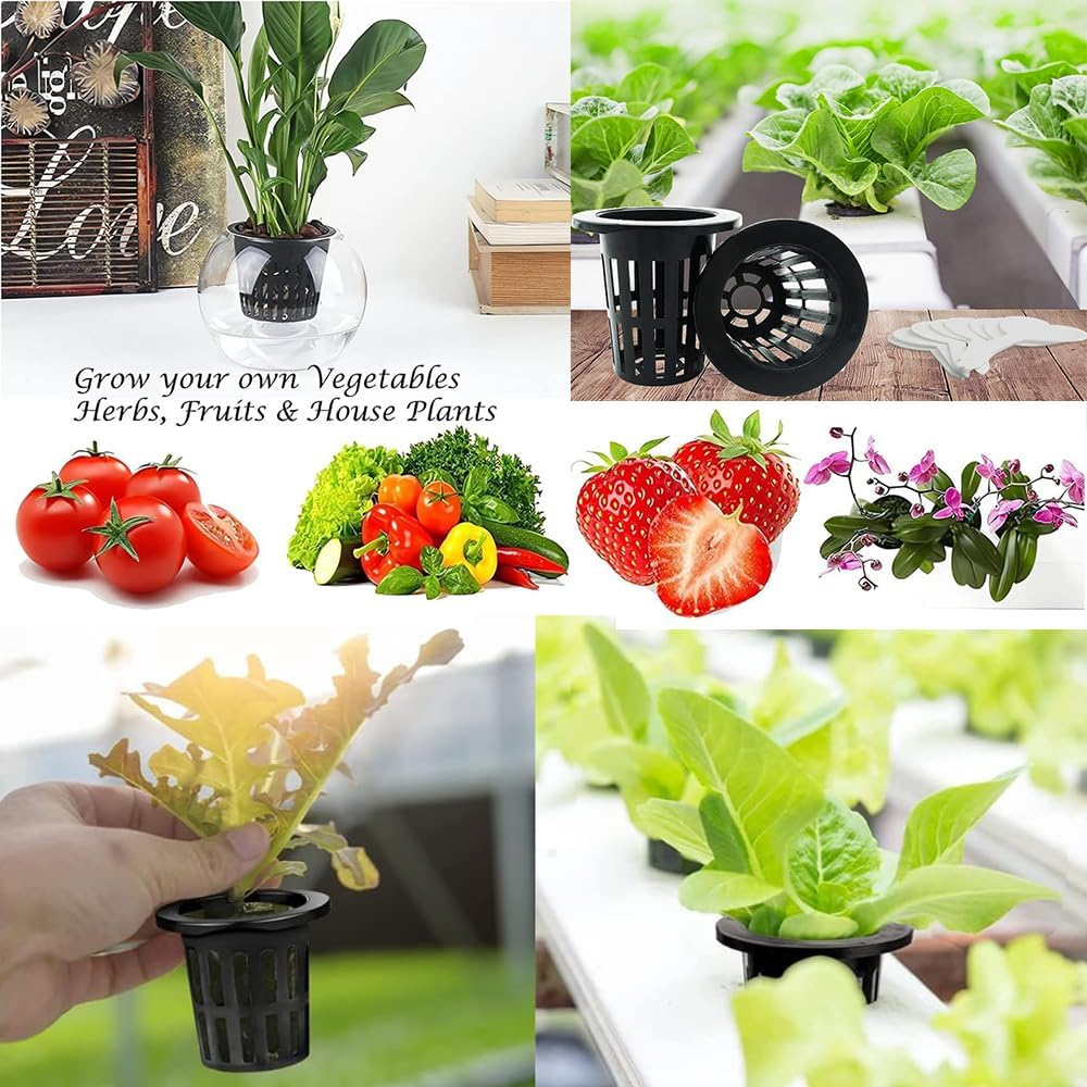 2 Inch Lightweight Garden Slit Mesh round Net Cups, 100 PCS Net Cups, Lightweight Economy Heavy Duty BPA Free Net Cups for Wide Lips Bucket Basket Pot Cups for Hydroponics Aquaponics(Black)