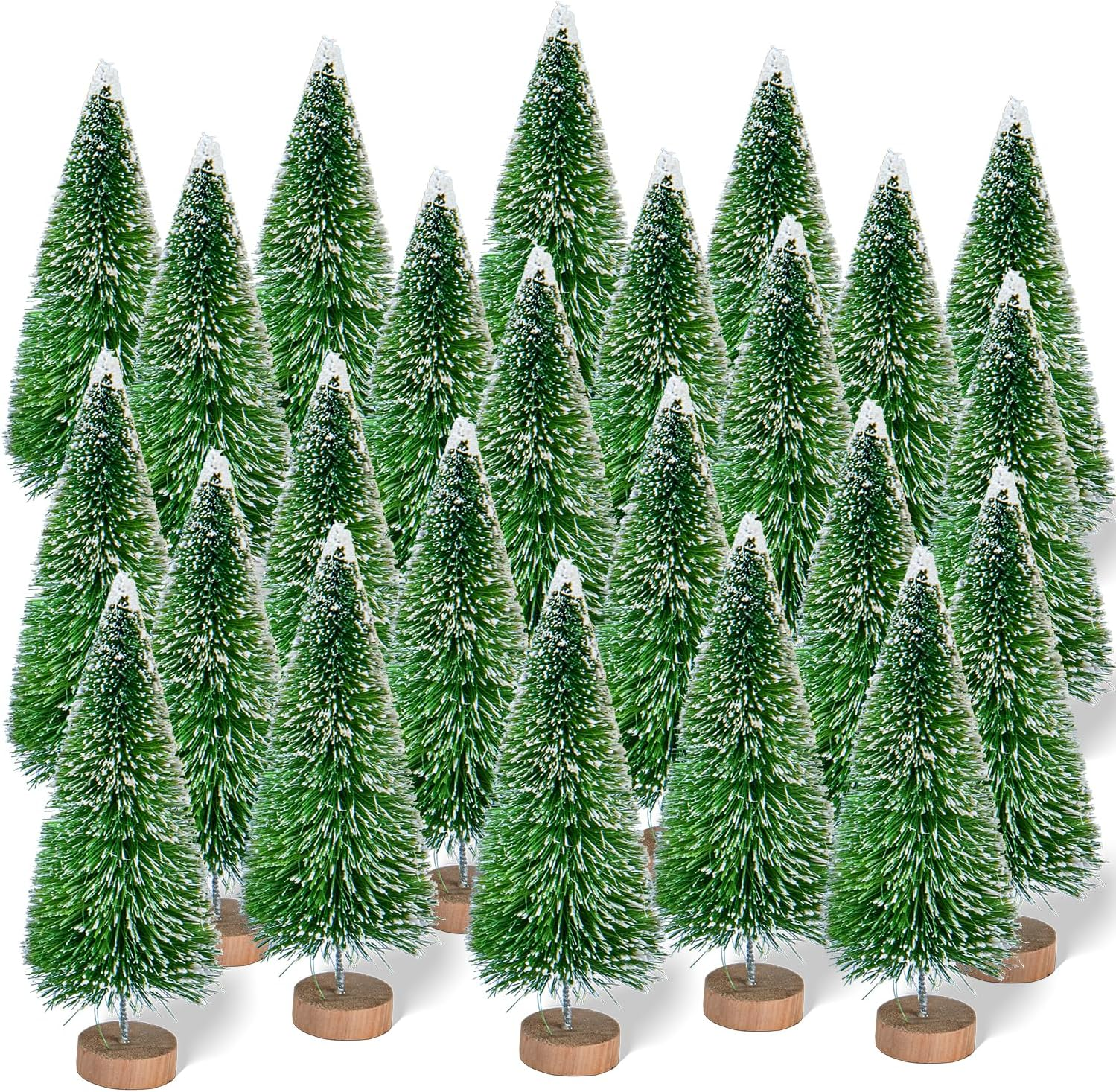 Mini Artificial Christmas Tree, Btowin VCF Pack of 24 Miniature Snow Effect Pine Tree Green with Wooden Base DIY Christmas Tree Small Christmas Decoration for Party Table Decoration Shop Window