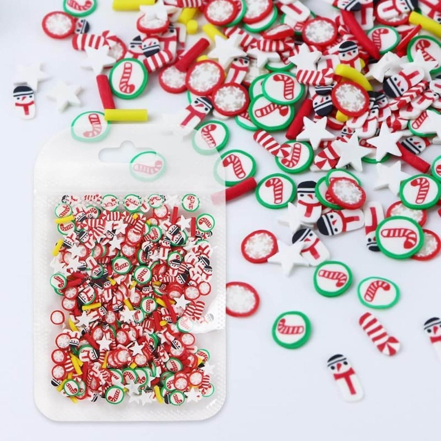 Itadaku 4 Bags Christmas Nail Art Slices 3D Winter Nail Charms, Mini Clay Slices for Acrylic Nails Decorations, Includes Snowflake, Christmas Tree, Candy, Snowman Designs, Festive Nail Art Supplies image number 5