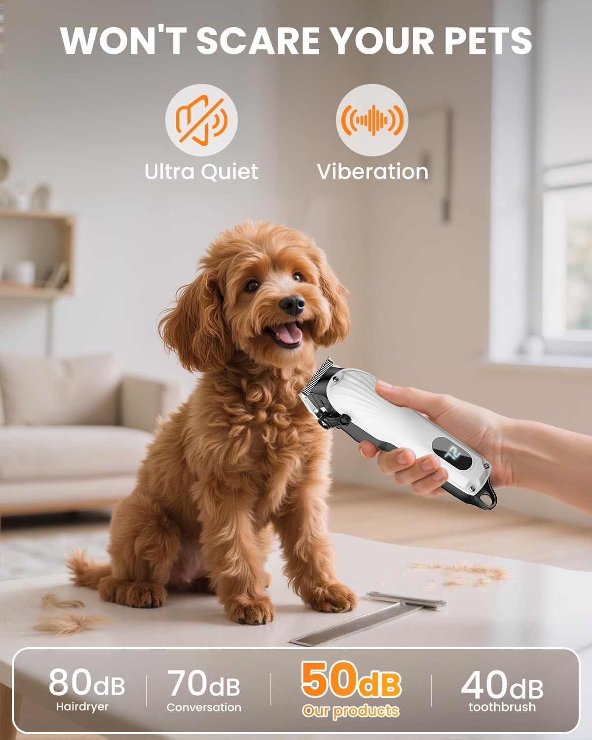 Micomlan Dog Clippers Grooming Kit - Low Noise Dog Paw Trimmer Nail Grinder Tool for Small & Large Pets with Thick & Heavy Coats, Rechargeable Cordless Shaver Grooming Supplies for Pet Cats Dogs image number 5