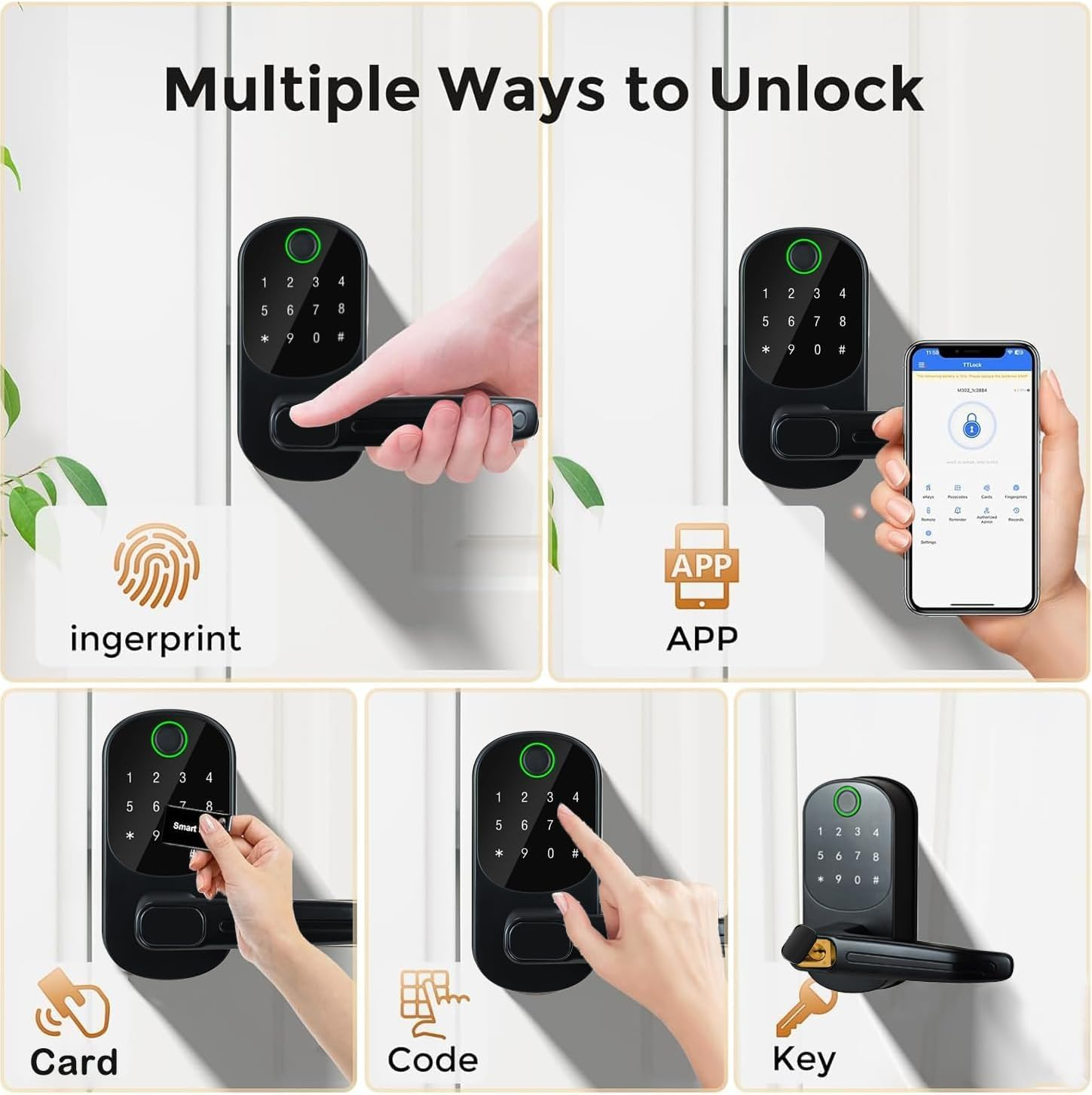 Smart Door Lock - Fingerprint Lock 5 in 1 Electronic Fingerprint/Keyboard/Password/App/Ic Card, Smart Lock for Home Bedroom Hotel Office Apartment image number 5