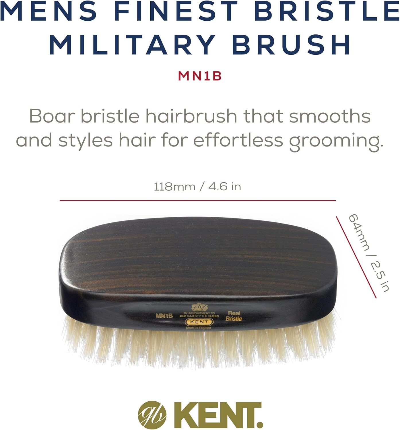 Kent Rectangular Ebony Wood Pure Bristle Hair Brush, White image number 1