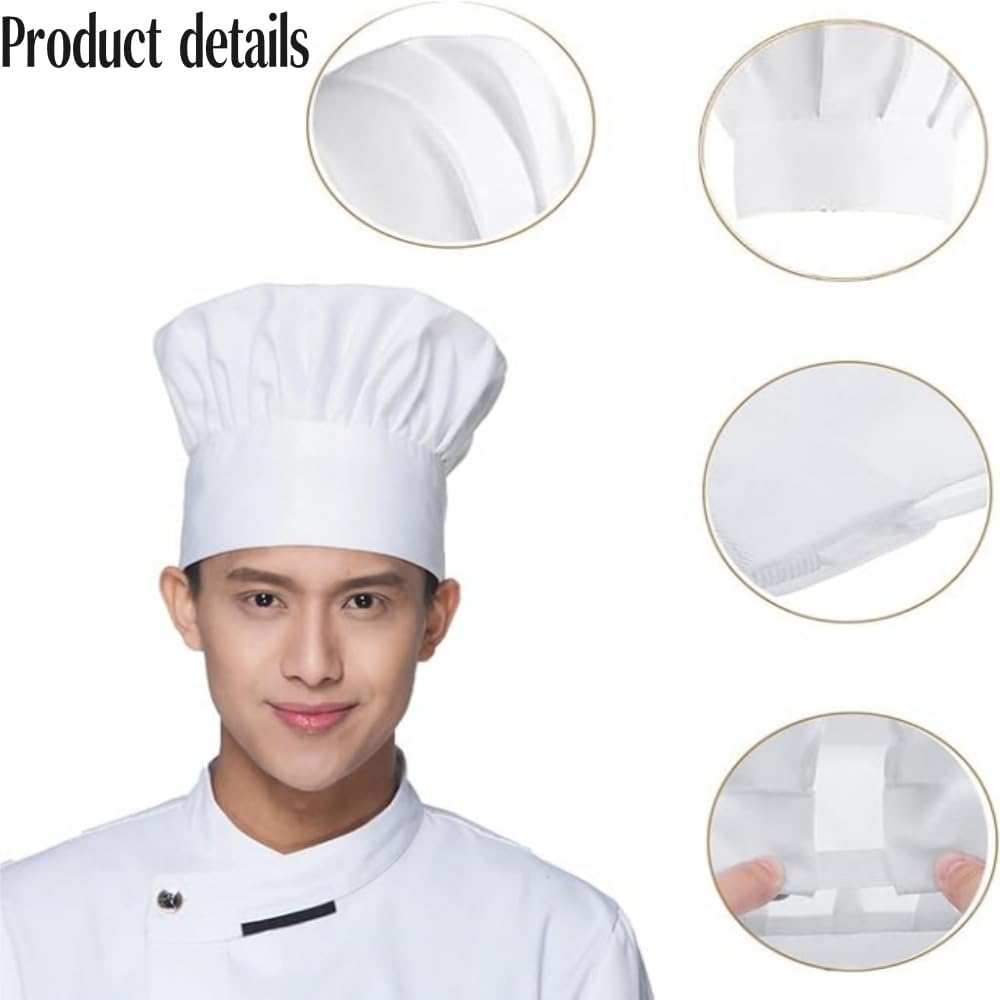 Goxfaca 2 Pcs Chef Hat, Adult Elastic Cooking Chef Cap, Adjustable DIY Bakery Hats, White Kitchen Catering Baker Caps, Bakers Hat for Cooking, Baking, Pizza Part