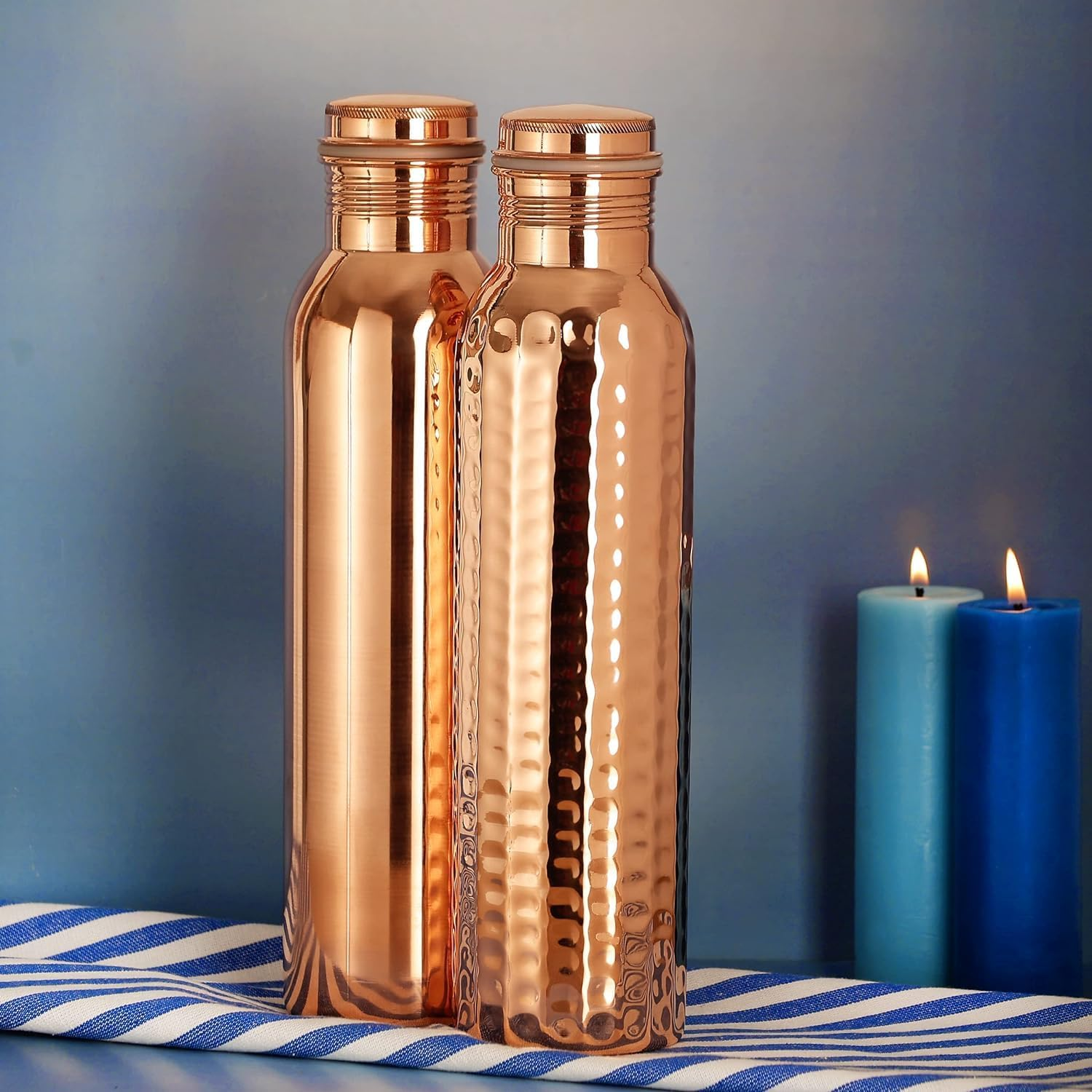 Healthgoodsau - Set of 2 Pure Copper Water Bottles 950Ml | Leak-Proof Ayurvedic Copper Water Bottle for Health Benefits | Joint-Less Copper Water Bottles image number 1