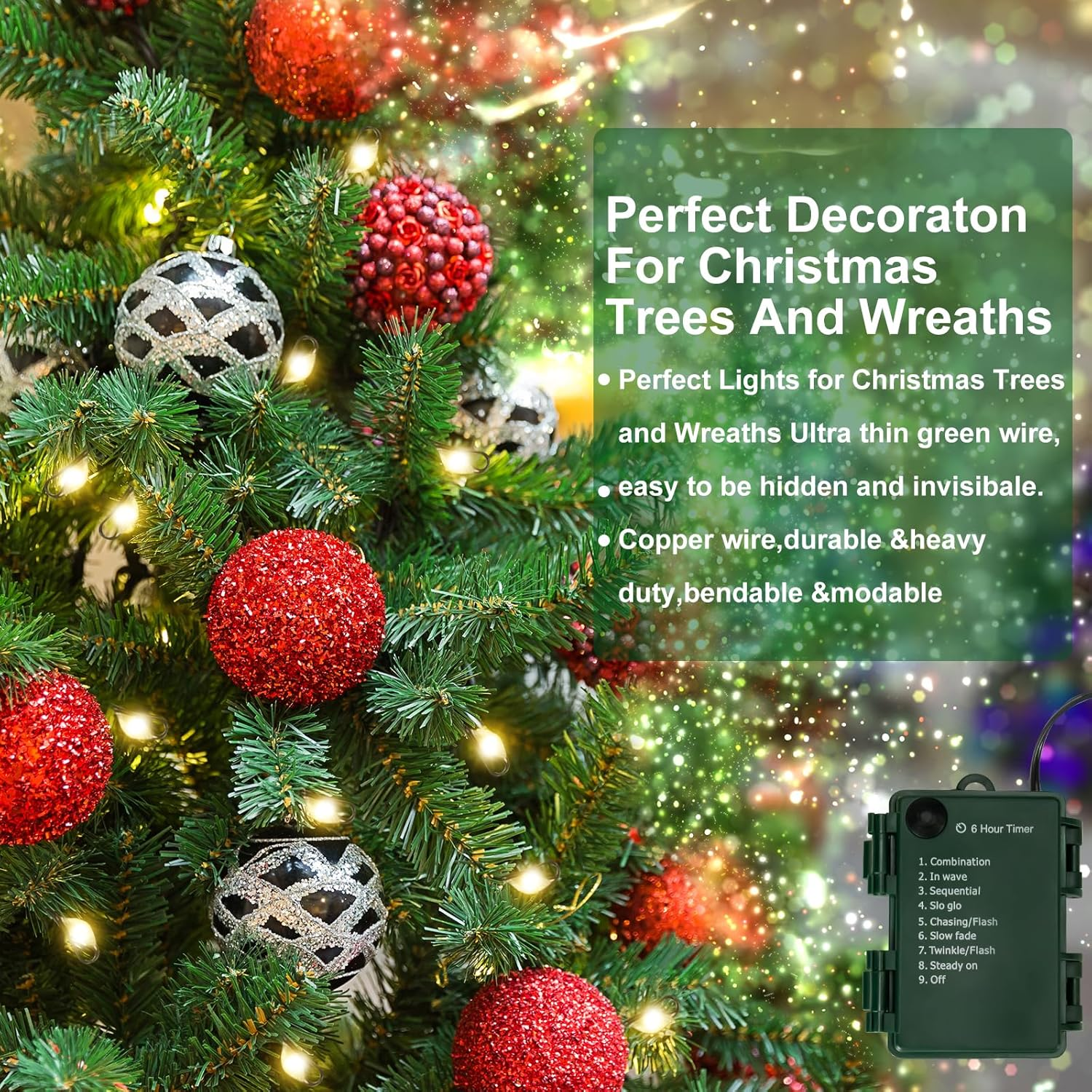 Fairyglim Battery Operated Christmas Lights, 20FT 200 Micro LED Fairy Lights with 8 Modes and Auto Timer, Green Copper Wire for Indoor Outdoor Christmas Tree Wreath Garland Garden Party,Warm White image number 2