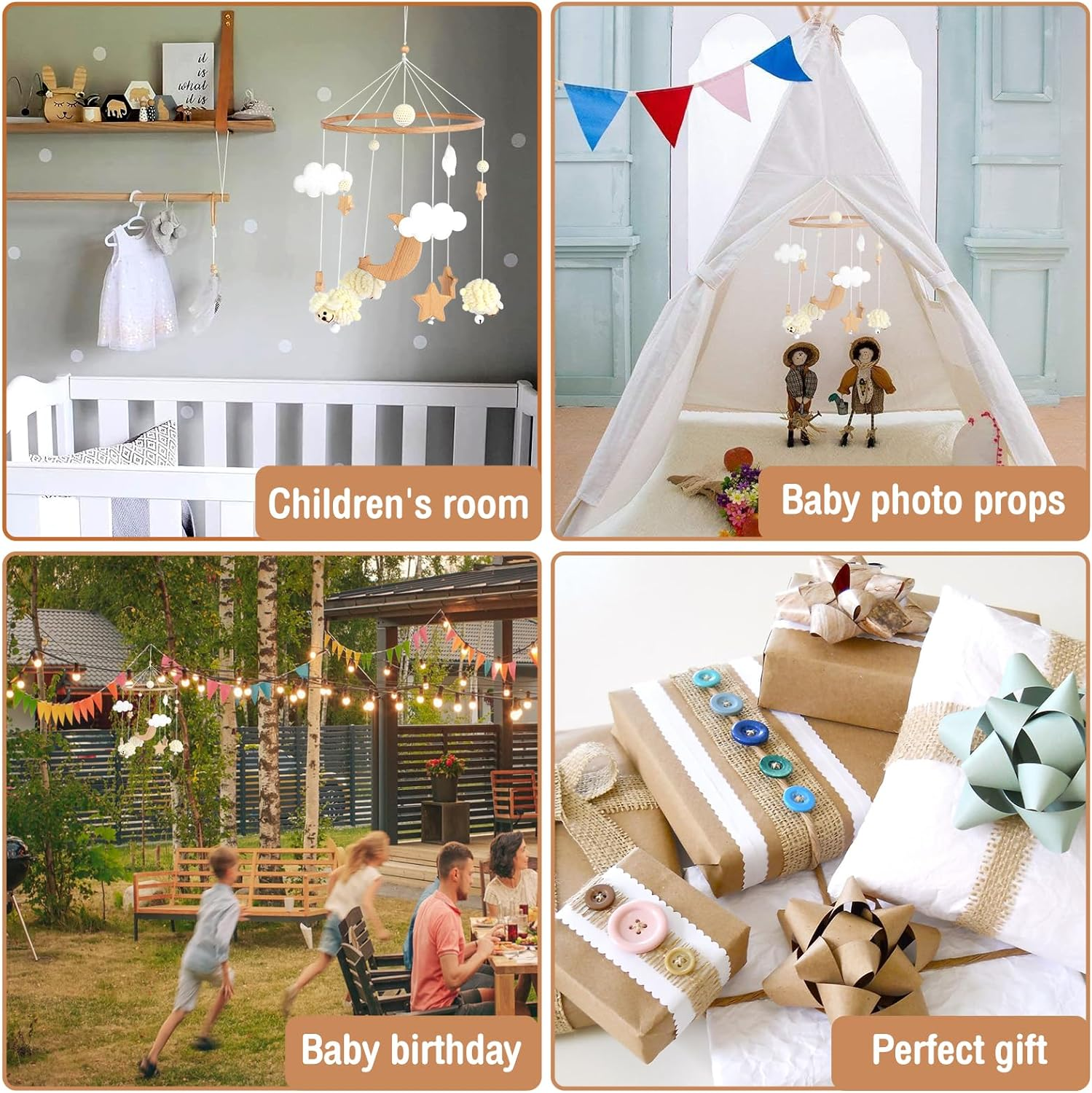 Baby Crib Mobile,0 to 3 Years Old Baby Wooden Baby Nursery Mobile Star Moon Sheep Baby Bed Bell Cute Bedroom Hanging Ornament Baby Crib Nursery Decoration for Boys Girls (B)