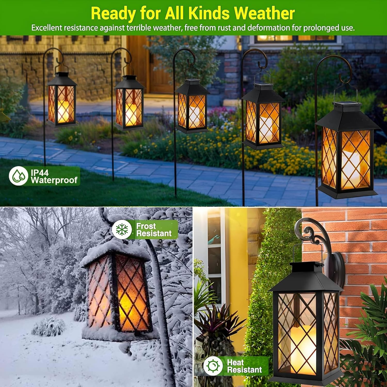 Yowin Solar Lanterns for Outside, Large Garden Lanterns with Flickering Candle, Hanging Garden Gifts, Outdoor Waterproof Solar Ornaments for Balcony Patio Vintage Wall Decorations - Black image number 6