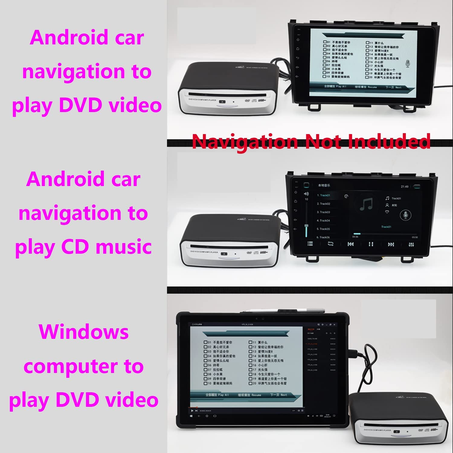 External Car Universal CD Player with USB for Android Navigation - Plug and Play (Android Version 4.4 and Above) image number 3