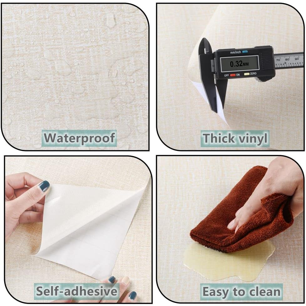 Arthome 40X310Cm Cream Faux Grasscloth Self Adhesive Wallpaper Waterproof Gloss PVC Vinyl, Oil Proof, Vinyl Paper for Furniture Cover Surface,Kitchen,Shelf Liner image number 1