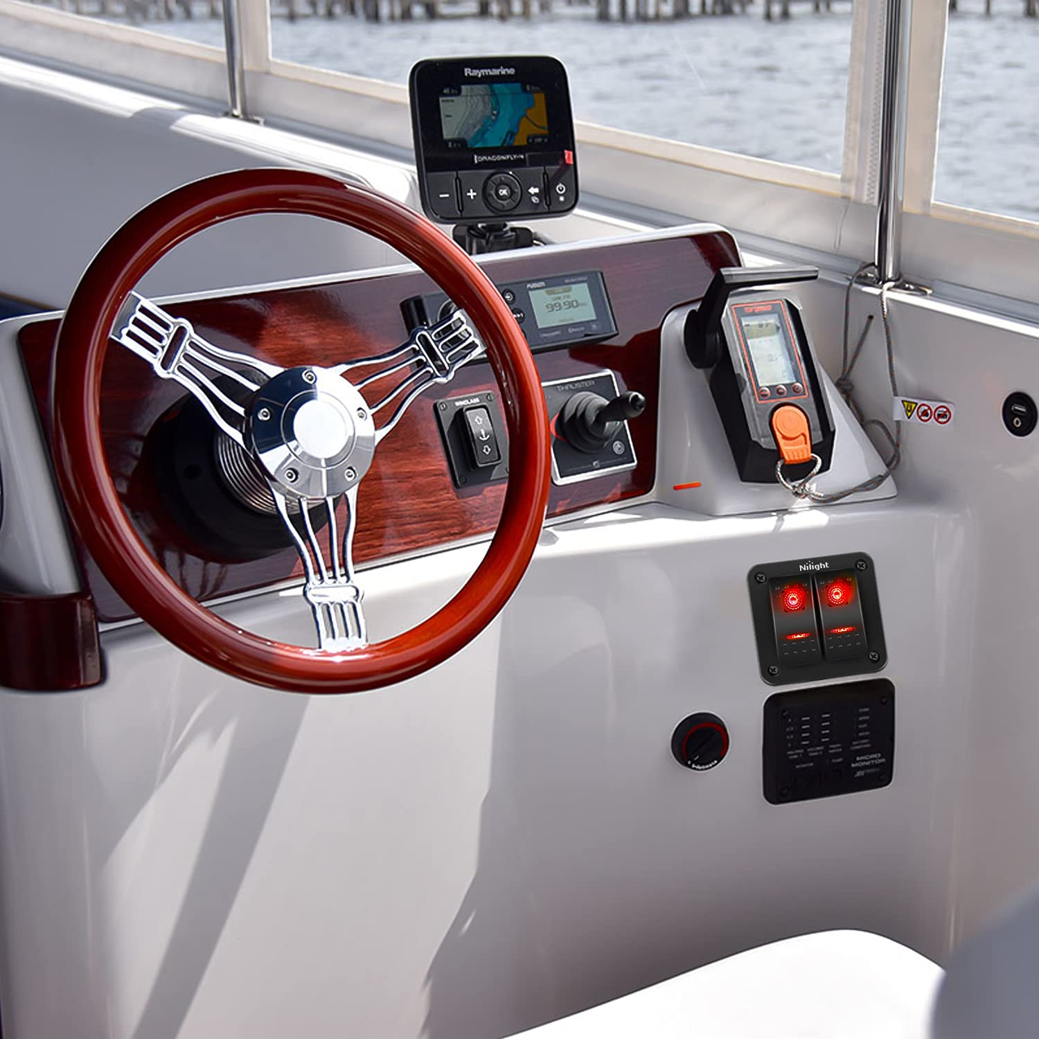 Nilight 2 Gang Rocker Switch Panel 12V 24V DC Red Switches Aluminum Panel 5Pin on off Prewired Toggle Switch Panel Waterproof for Cars Boats Atvs Utvs image number 1