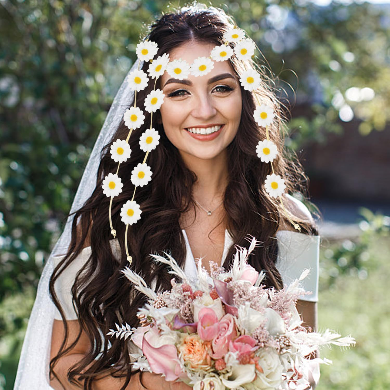 Pack of 2 Daisy Headband, Boho Headband, Daisy Headband, Adjustable Flower Headband, Scrunchie Headband, Sunflower Headband