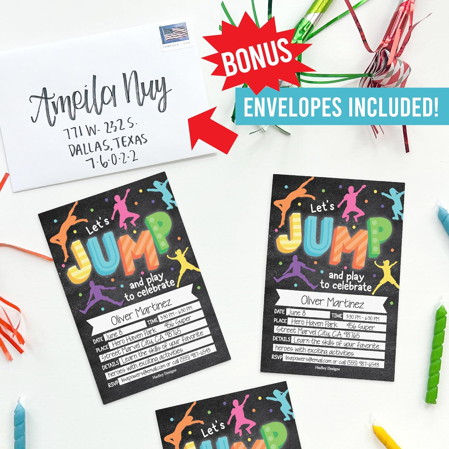 Hadley Designs 15 Trampoline Jump Birthday Party Invitations for Girls-Kids Birthday Invites image number 5