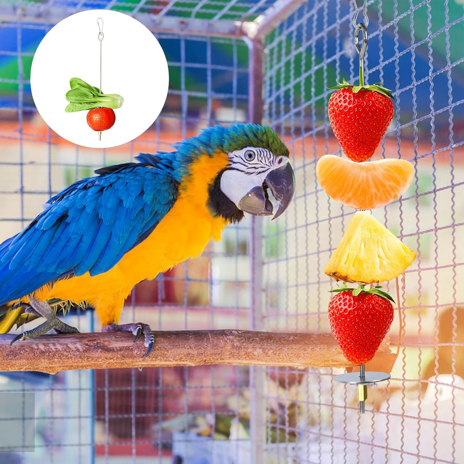 Shanbye Parrot Skewer Feeder,2 PCS Stainless Steel Bird Fruit Skewer Feeder Parrot Treats Holder Foraging Toy & Bird Cage Accessories for Budgie Parakeet Cockatiel Large Birds Toys and Feeders image number 4