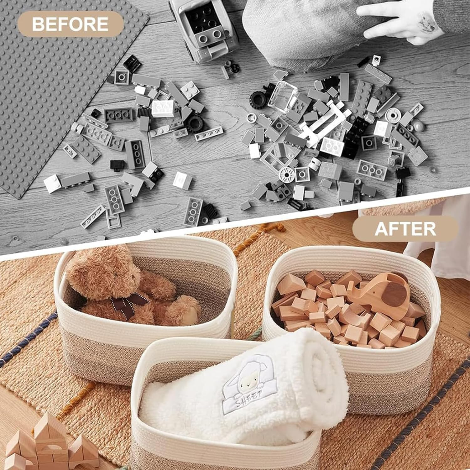 Woven Storage Bin Set of 3，Storage Basket | Woven Baskets for Storage| Closet Organizer Bins | Small Baskets | Toy Basket | Cute Decorative Basket | Cube Storage Bin | 15&times;9.8&times;8.8&rdquo; image number 3