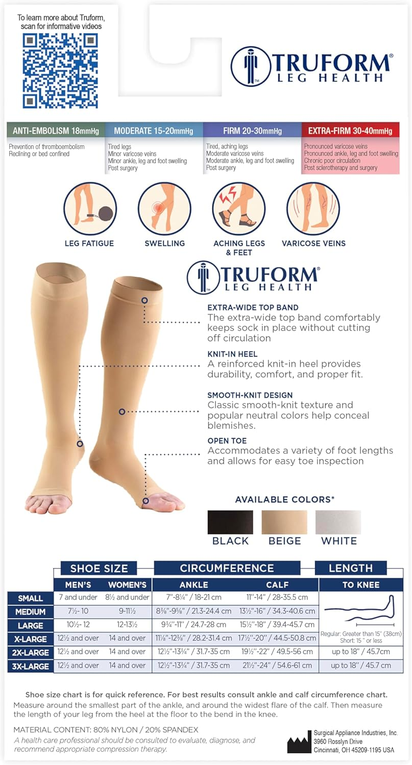 Truform Short Length 30-40 Mmhg Compression Stockings for Men and Women, Reduced Length, Open Toe, Beige, Large (Short Length) image number 2