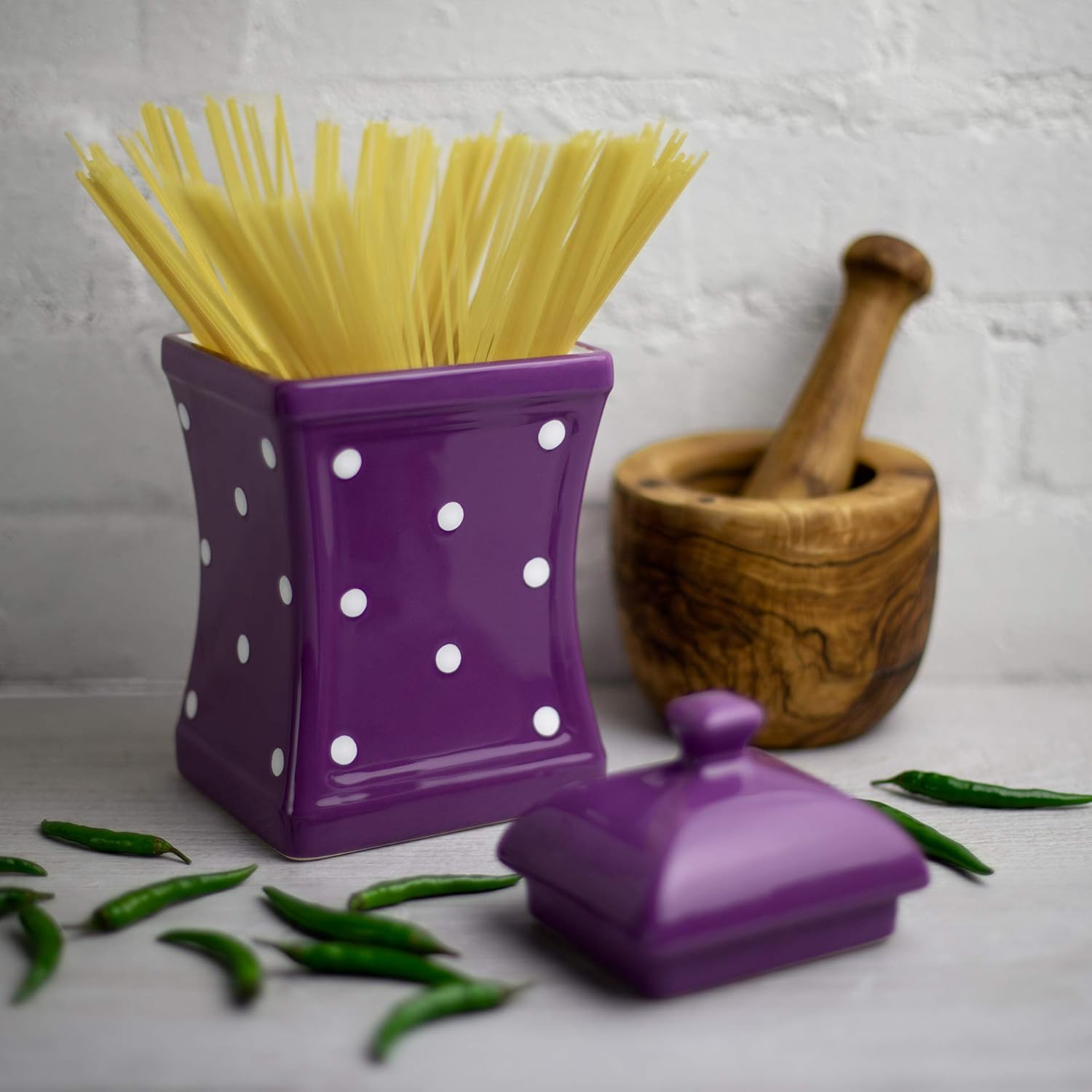 City to Cottage Handmade Purple and White Polka Dot Large Ceramic 31.5Oz/900Ml Kitchen Storage Jar with Lid | Pottery Canister, Cookie Jar, Housewarming Gift image number 4