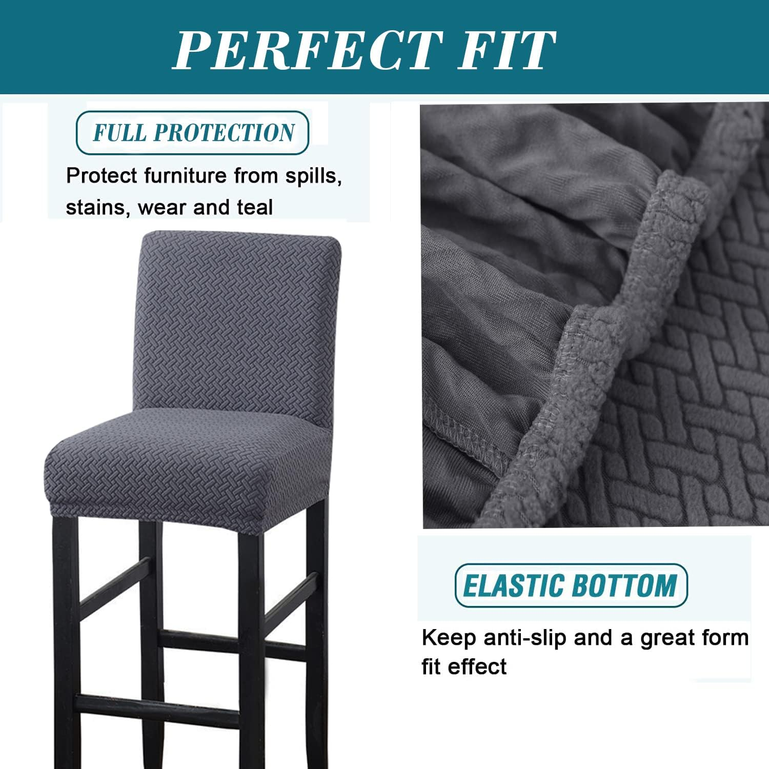 HFCNMY Bar Stool Covers,4 Pack Stretch Bar Stool Covers with Backs Jacquard Bar Stool Chair Covers Barstool Covers Slipcovers with Back Pub Counter Stool Chair Covers with Elastic Bands Dark Gray image number 5