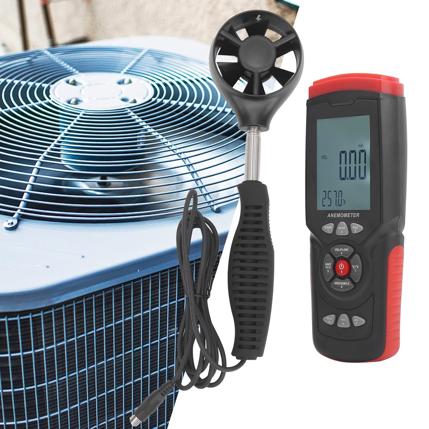 Cryfokt Digital Anemometer, Handheld Wind Speed Meter LCD Display Air Tester Industrial/Household Wind-Speed Meter for Measuring Wind Speed Temperature Humidity