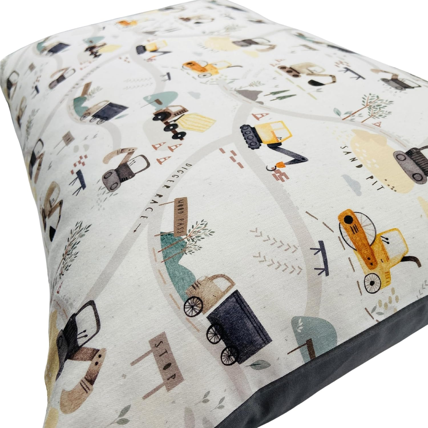 Children'S Cushion Cover 100% Organic Cotton Pillowcase 40 X 60 Cm Cushion Vehicles Dinos Unicorns Boys Girls Children'S Garden Cushion Bed Linen (Construction Vehicles Grey, 40 X 60 Cm) image number 6