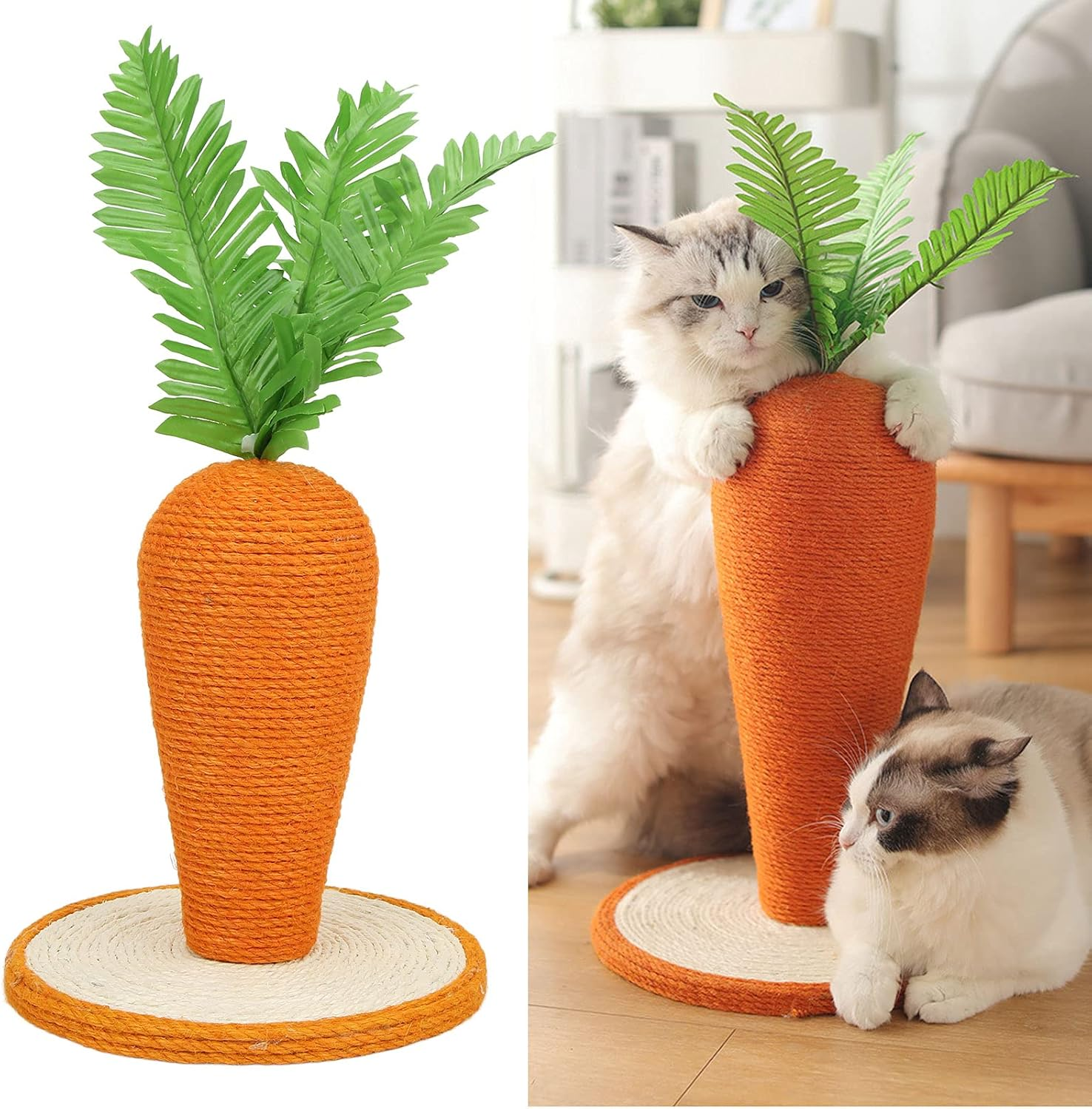 Adorable Carrot Shaped Sisal Cat Scratching Post Sturdy Vertical Climbing Frame for Indoor Kittens & Cats Interactive Kitty Training Scratch Device image number 4