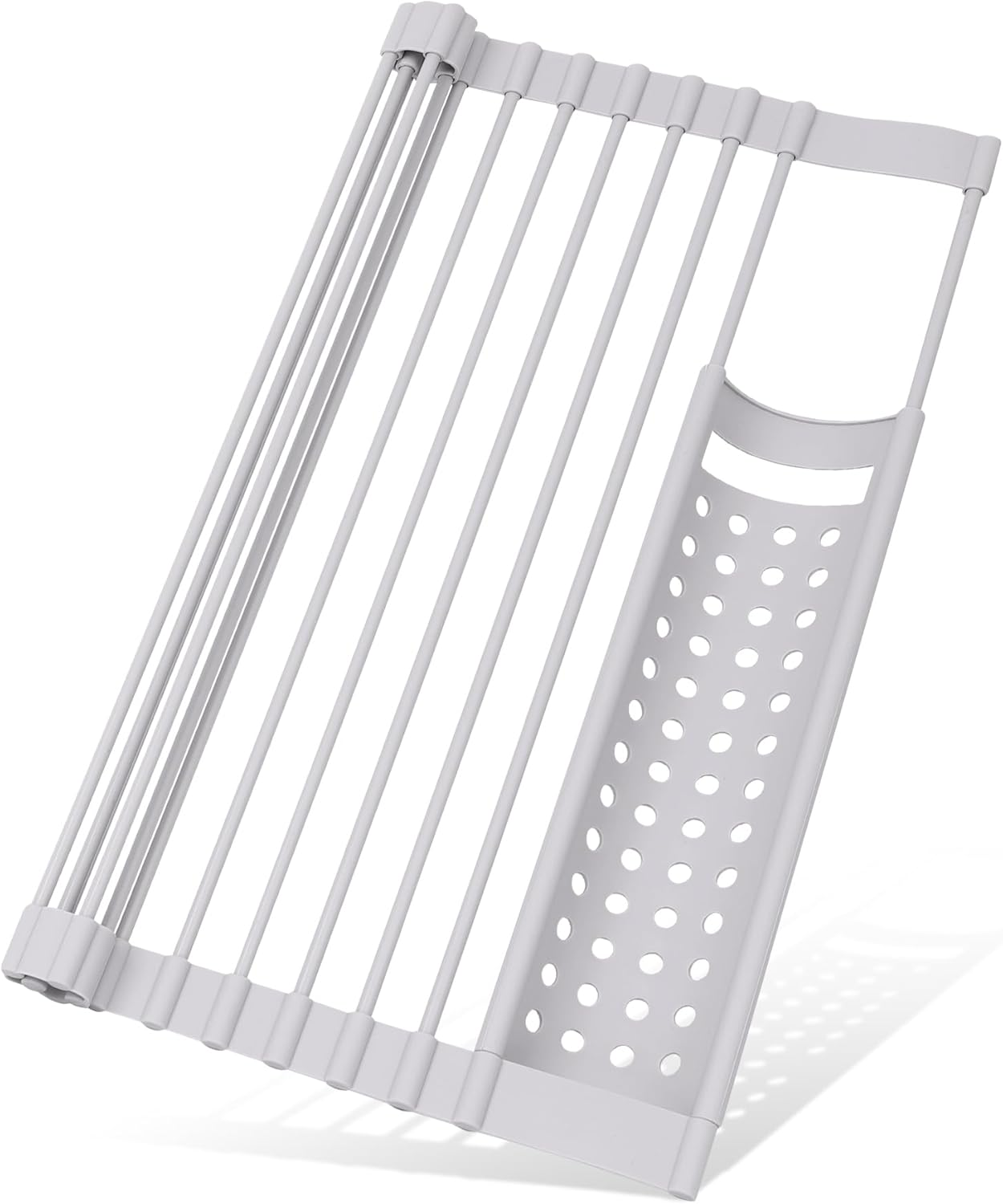 TITIROBA Dish Drying Rack, over the Sink, Foldable, Dishes, Tray Included, Compact, Silicone, Rust-Free, Space Saving, Kitchen, Sink Dish Drying Rack, Wide, 16.5 X 12.6 Inches (42 X 32 Cm), Off-White