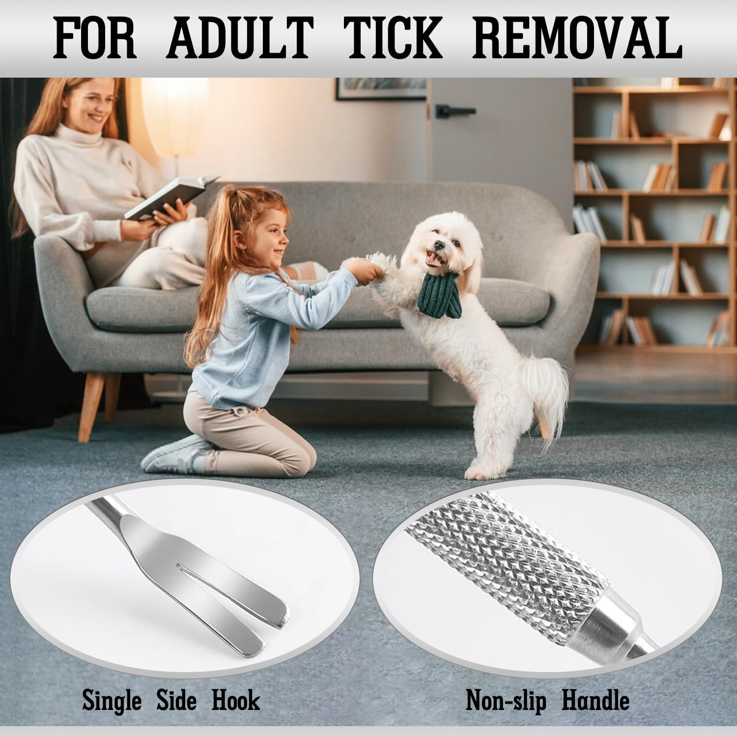 Qcdou Tick Tweezers, Tick Remover, Set of 3, with Stainless Steel Tick Tweezers, Tick Hooks, Tick Removal, Storage Bag, Tick Removal for Dogs, Cats, People image number 1