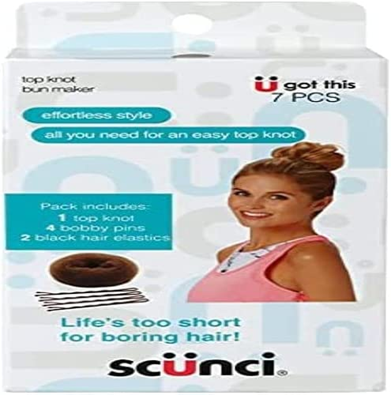 Scunci Top Knot Bun Maker Makes the Perfect Bun with Everything You Need to Create a Perfect, Comfortable Bun with All-Day Hold, Including Bun Form, Elastic and Four Hairpins