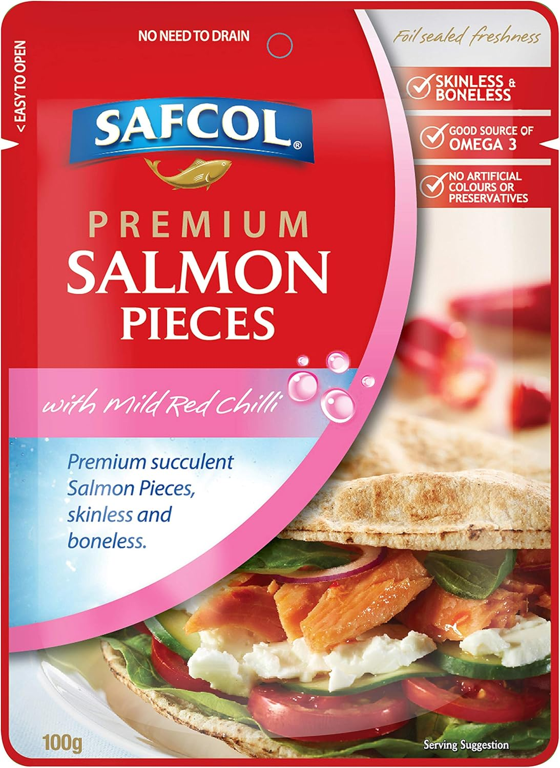 Safcol Australia SAFCOL Salmon Pouches with Mild Red Chilli 100G Pouch, 20 Pack, 1 X 2 Kg image number 1