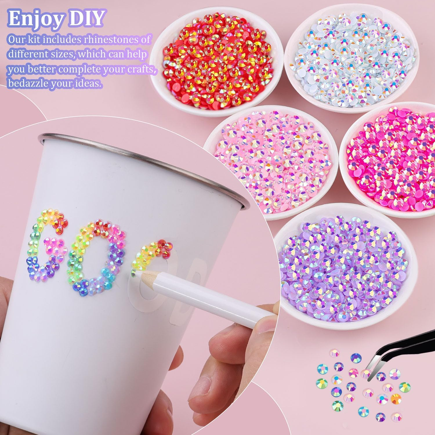 18000Pcs Resin Jelly Rhinestones with Tweezers for Crafting, Mixed-Color 3Mm Flatback Gems, Bedazzling Crystal for DIY Crafts Clothing Tumblers Mugs Shoes Fabric Nail Art image number 1