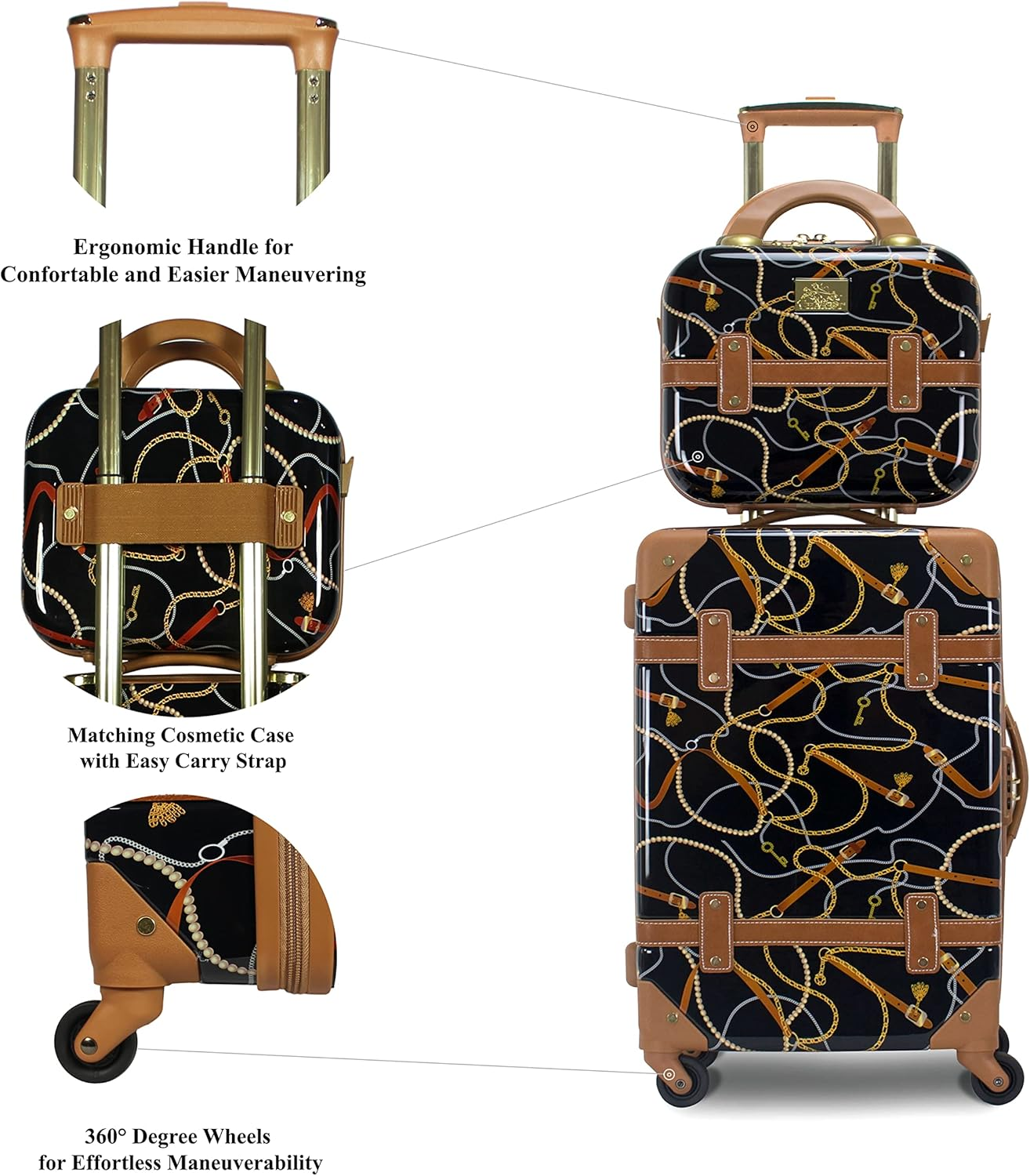Chariot Regal Vintage Style 2-Piece Hardside Carry-On Retro Train Case Spinner Luggage Set