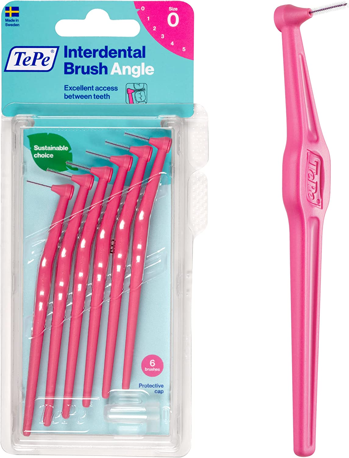 Tepe Interdental Brush Angle, Red, 0.5Mm/Iso 2, 6Pcs, Interspace Cleaning, Plaque Remover for Teeth for Narrow Gaps, Ensures Strong Gums and Teeth (Pack of 2)