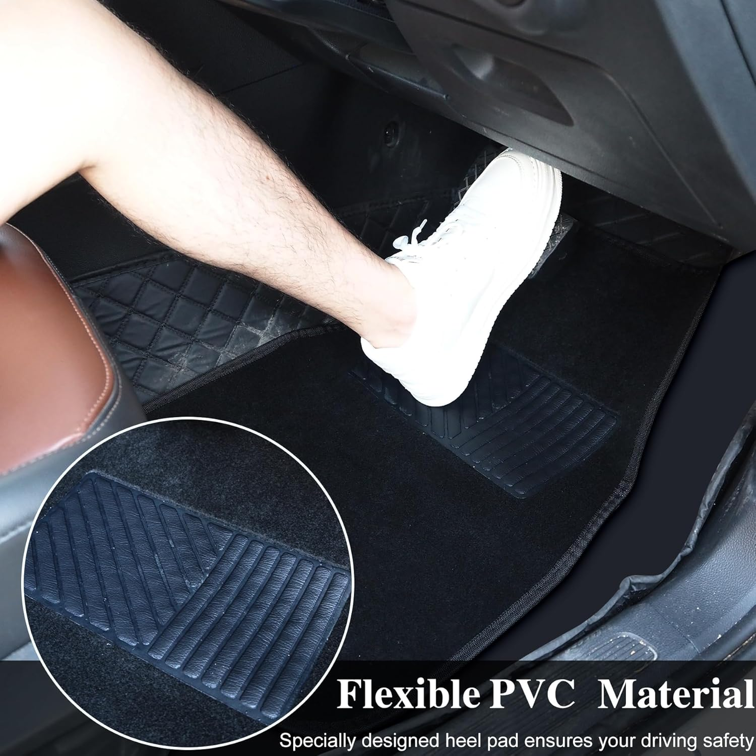 Car Floor Mats, 4 Pcs Universal Heavy-Duty Car Carpet Floor Mats, Waterproof Anti-Slip All Weather Protection Automotive Liners for Sedans Trucks SUV Interior Accessories (Black) image number 6