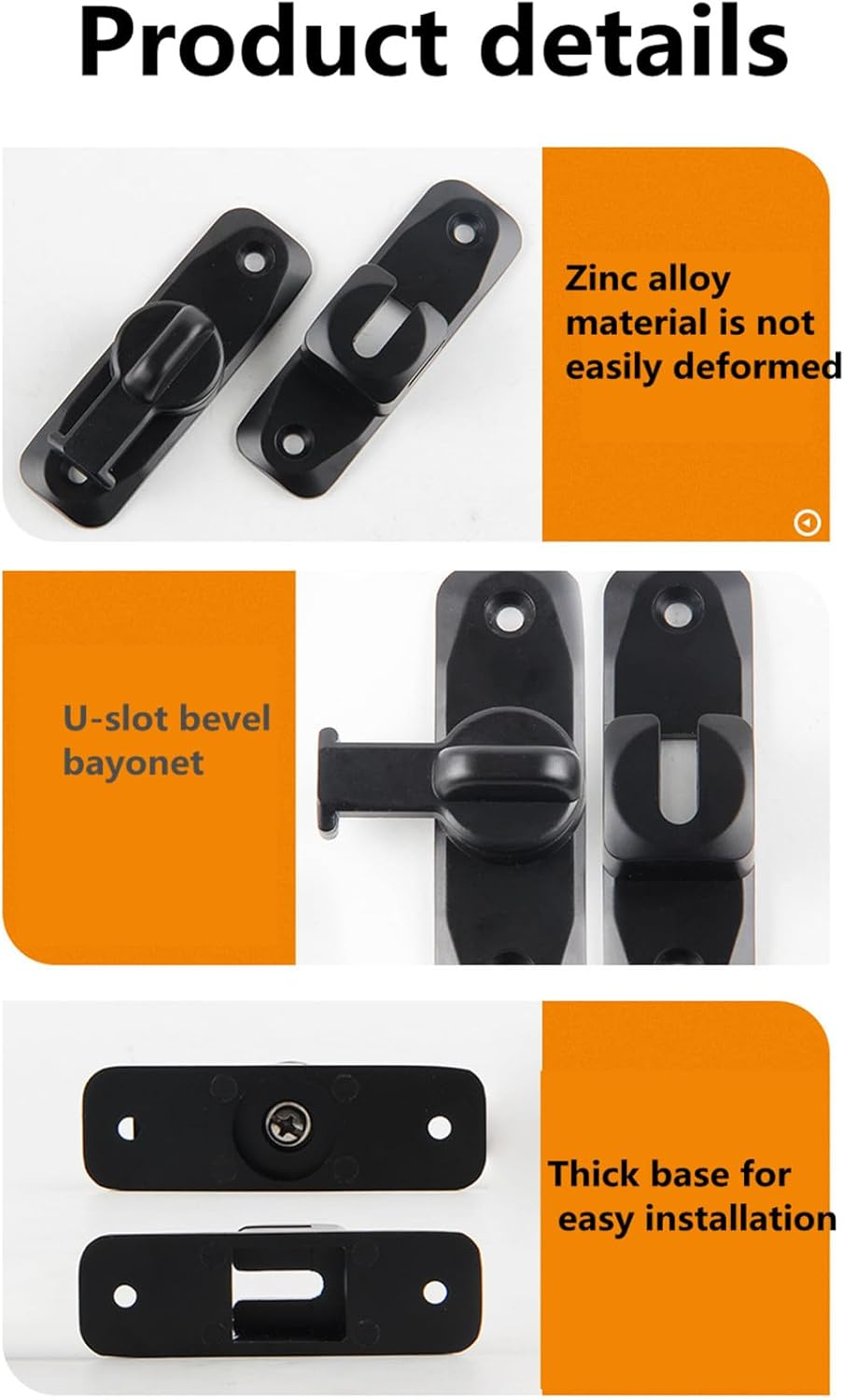 1 Pack Barn Sliding Door Lock, 90&deg; and 180&deg; Installation Heavy Duty Bolt Locks, Flip Door Lock Latch, Screen Door Locks, Wardrobe Door Lock, Suitable for Barn, Garden, Bathroom, Home Security image number 1