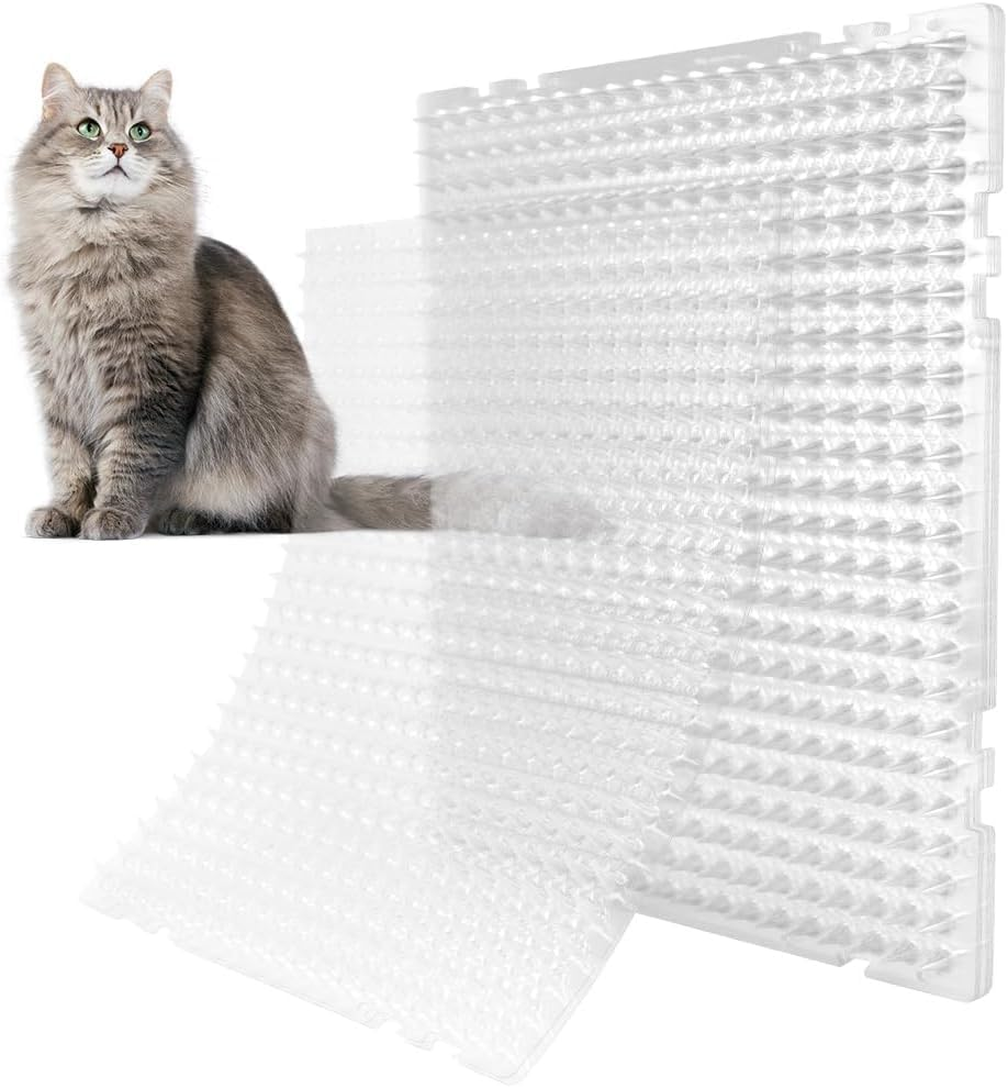THJOPOKEEL 10 Pieces Deterrent Repellent with Spikes Keep Cats off Counter Ant Mat Dogs Spiked Deterrent Mat for Outdoor Indoor Garden Window Sofa(17 X 13.4 Inches,Clear) image number 4