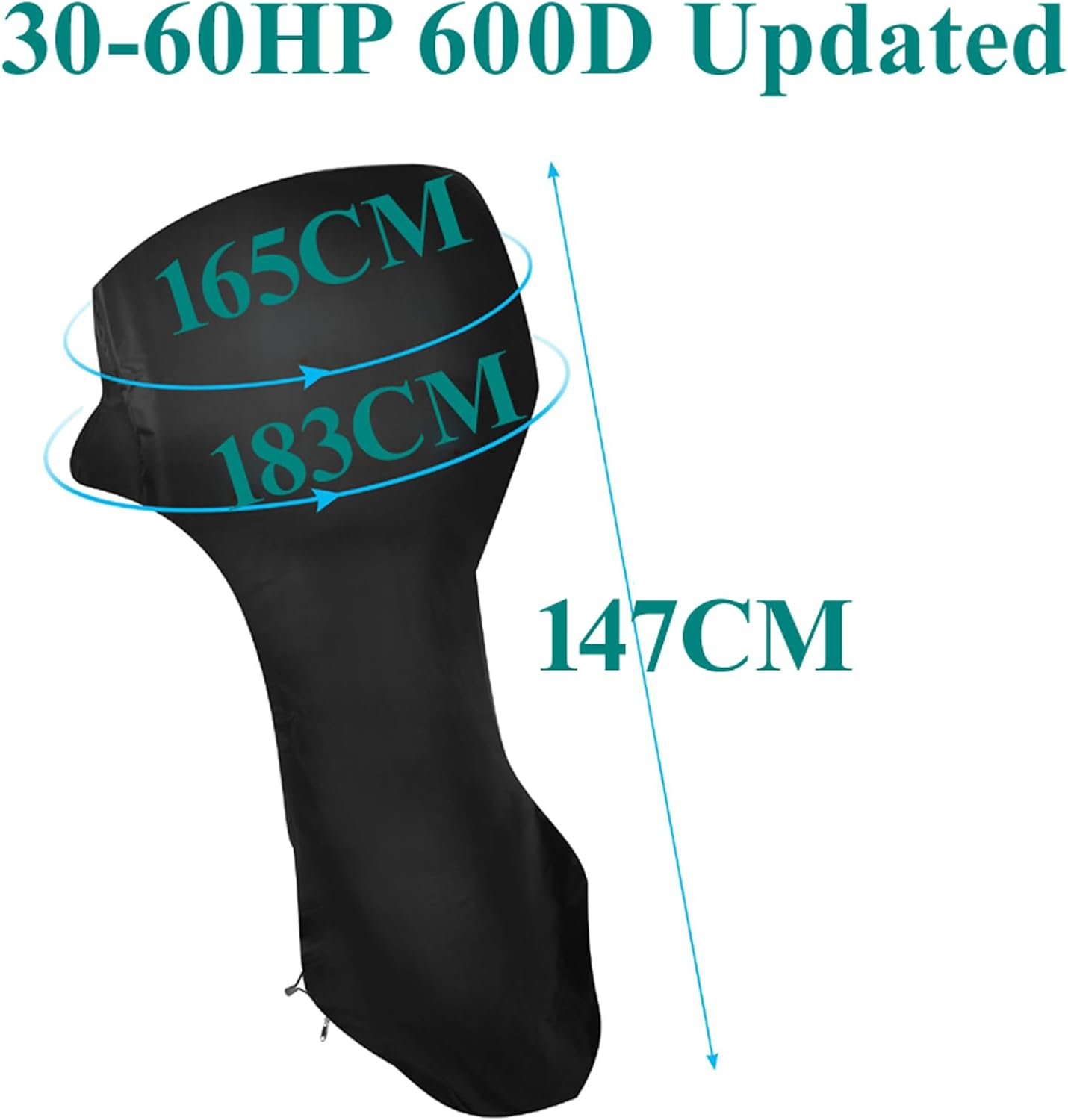 Boat Full Outboard Motor Cover 600D Heavy Duty Fabric, Waterproof, Black Outboard Boat Engine Cover (For 30~60HP Motor) image number 4