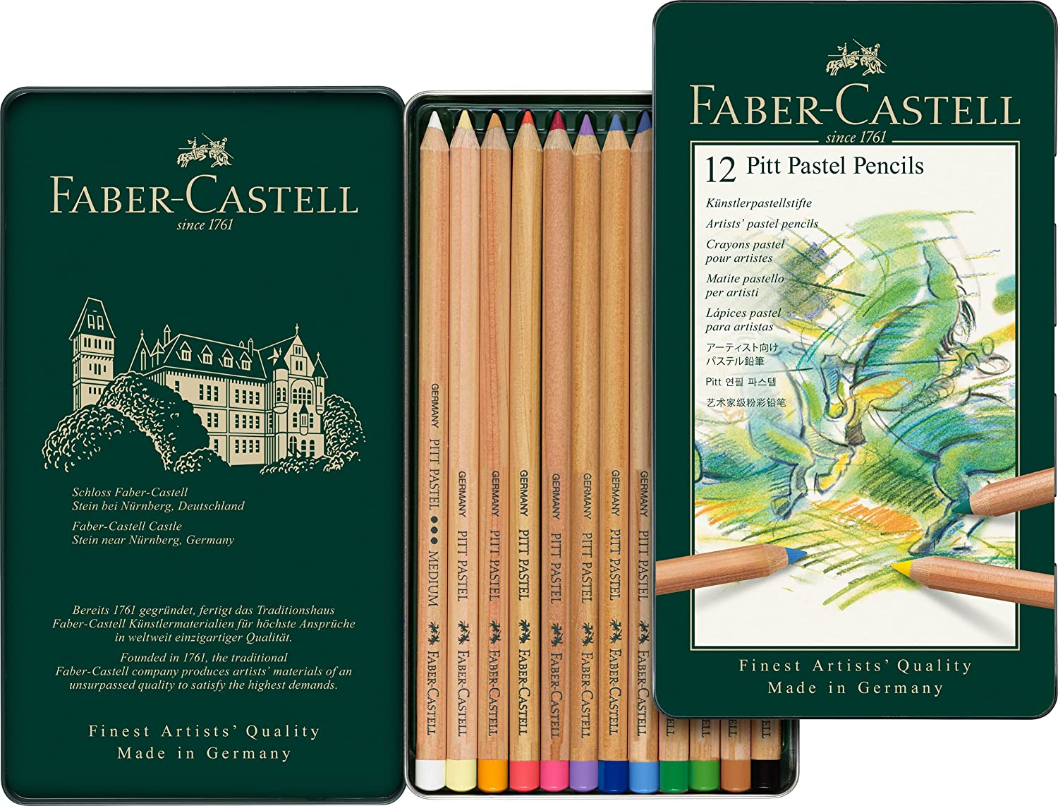 Faber-Castell Pitt Pastel Colour Pencils Tin of 12, (27-112112) image number 1