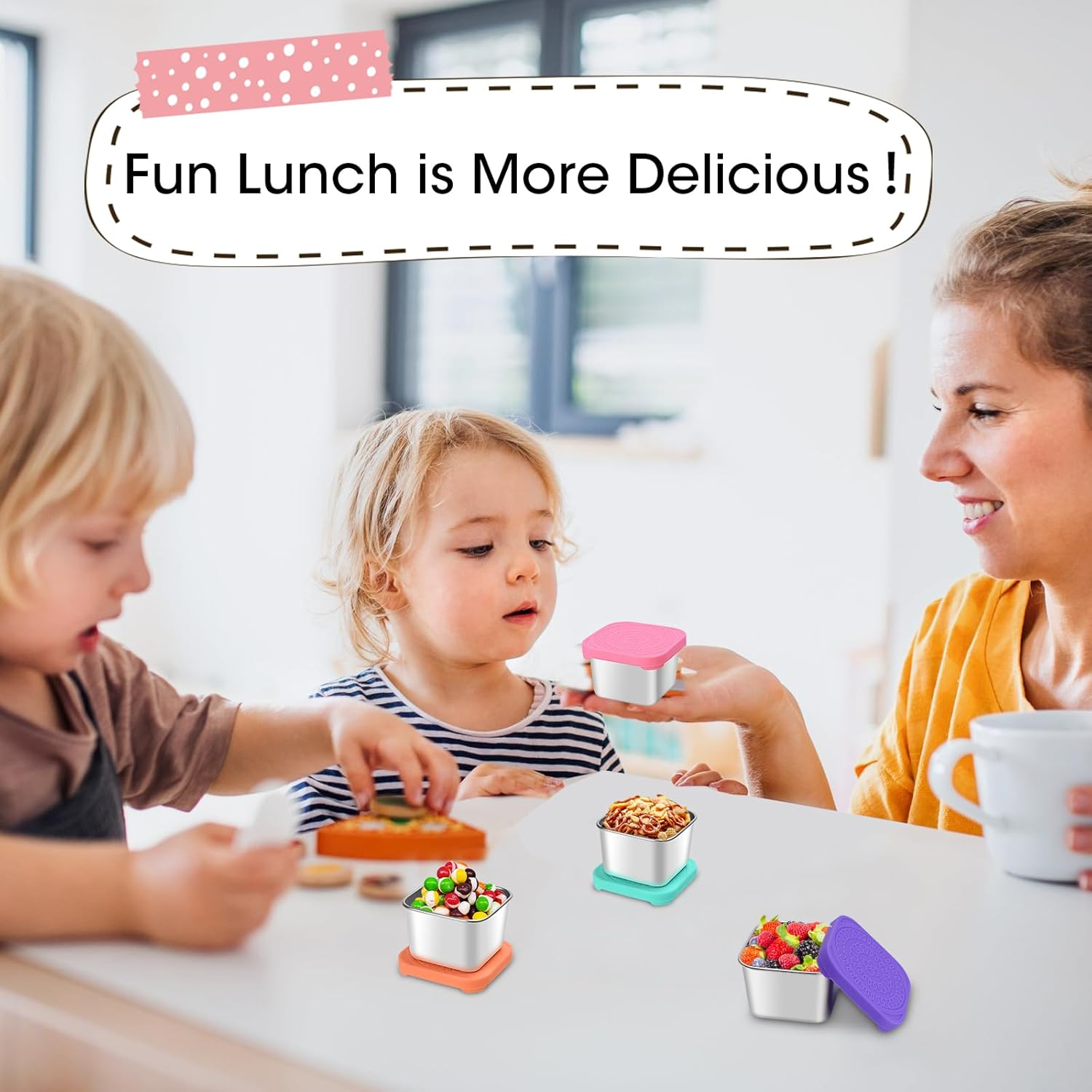 4 Pcs Stainless Steel Snack Containers, Snack Box, Metal Food Storage Containers with Colored Lids, Easy Open Stackable Small Lunch Box for Lunch, Travel, Parties(Color:Colorful) image number 5