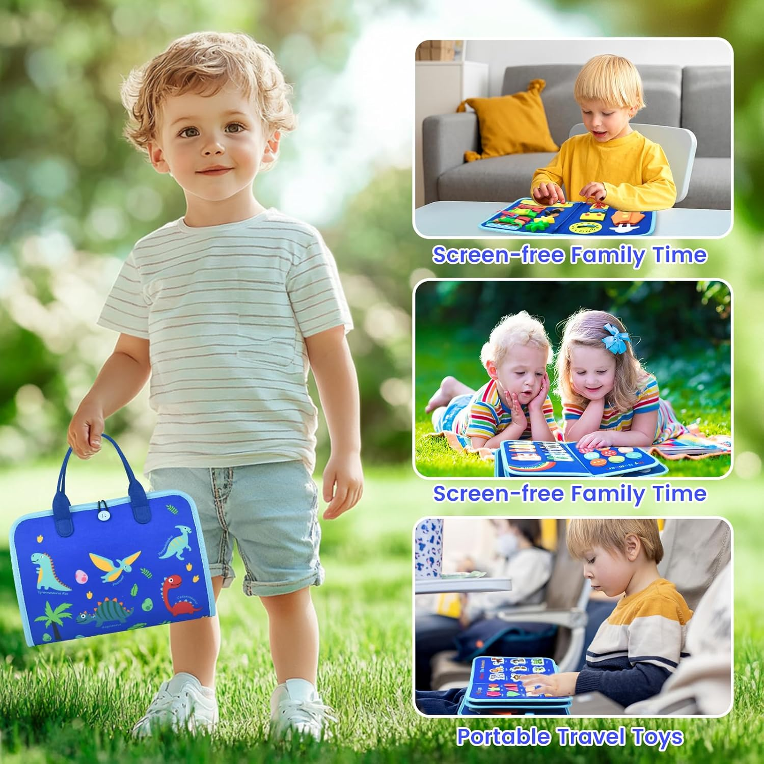 Ryzagin Toddler Busy Board Montessori Toys for Kids, Sensory Learning Toys for Fine Motor Skills, Travel Activity Book, Educational Boys & Girls, Birthday Present (Blue)