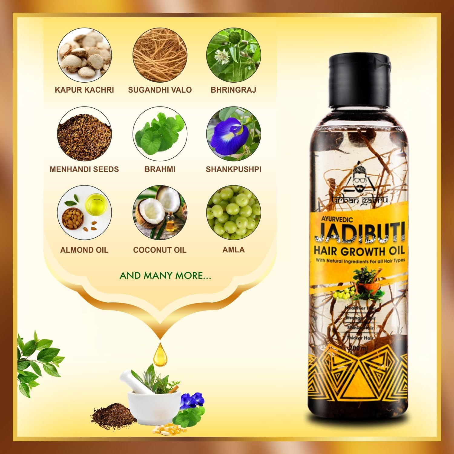 Urbangabru Ayurvedic Jadibuti Hair Oil for Hair Fall Control and Hair Growth with Natural Herb - 200 Ml image number 4