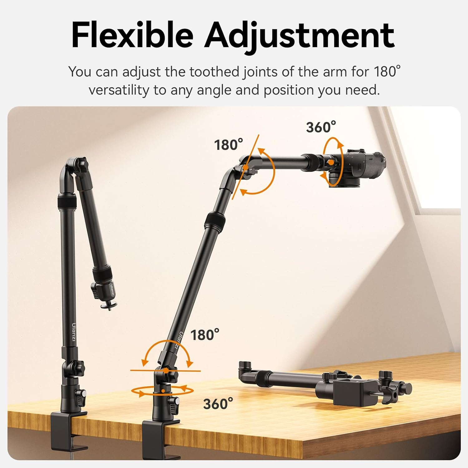 ULANZI ZJ02 Camera Desk Mount Overhead Magic Arm, 98Cm Aluminum Adjustable Webcam Stand with 1/4" Ball Head for Cameras DSLR Lights Mount for Live Streaming/Photo Video Shooting image number 2